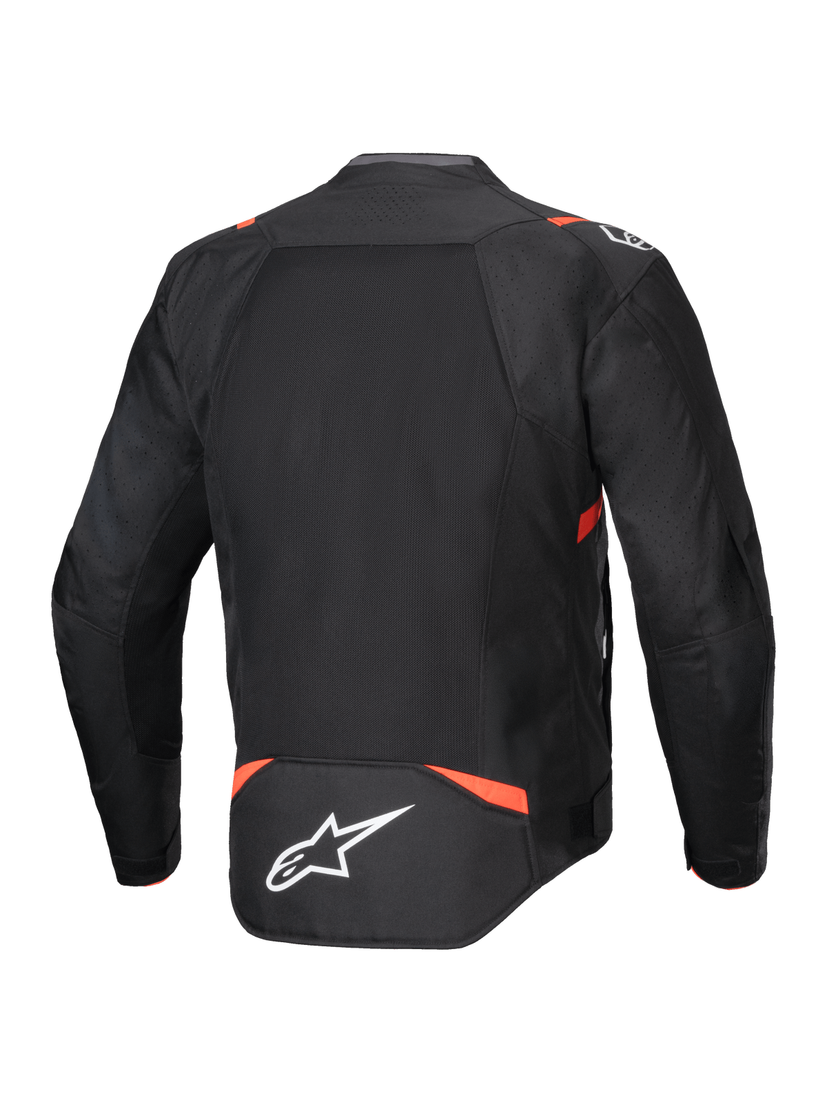 Kurtka Alpinestars T-SPS Air V2, czarno-czerwona fluo tekstylna kurtka motocyklowa, tył z wentylowanymi panelami siatki.