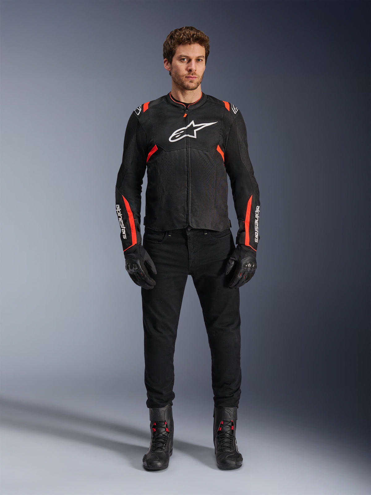 Alpinestars T-SPS Air V2, męska kurtka motocyklowa, czarna i czerwona fluo, panele z siatki mesh, miejski styl sportowy.
