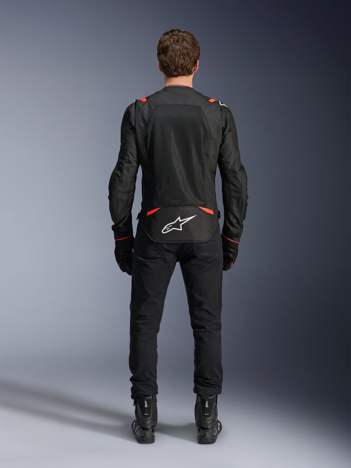 Alpinestars T-SPS Air V2, męska kurtka motocyklowa, czarna i czerwona fluo, panele z siatki, widok z tyłu