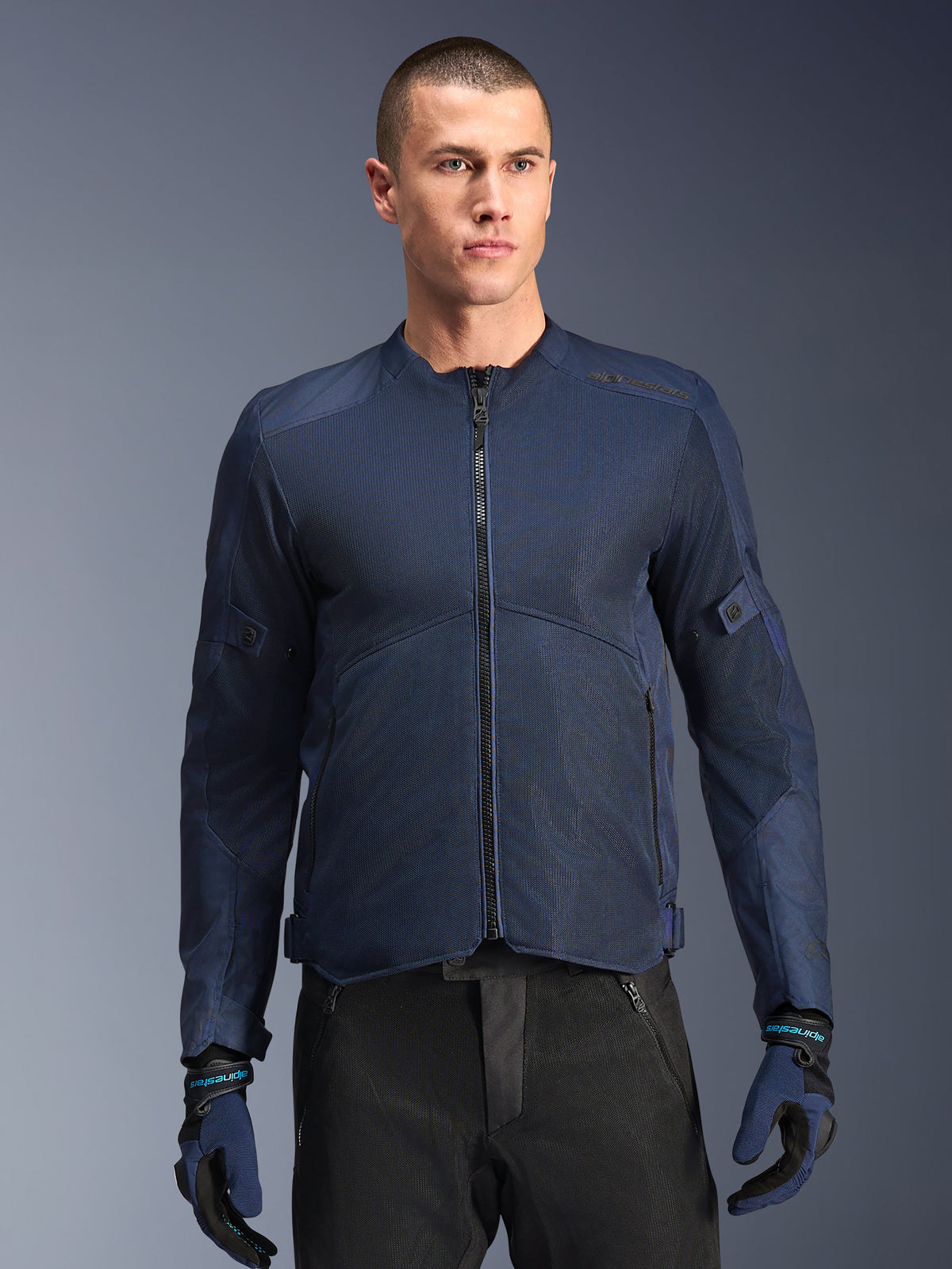Alpinestars C-1 Air Jacket in Blue, a men's urban textile motorcycle jacket with ventilated mesh panels and CE armor.
