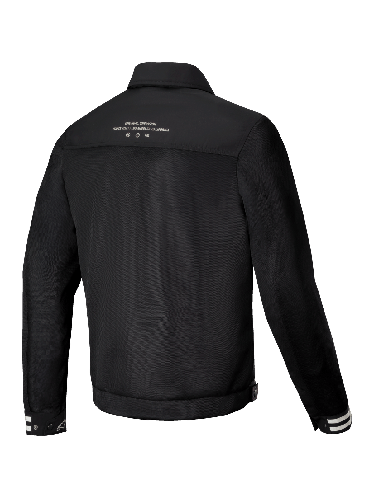 Alpinestars Kurtka Ignite Air, męska miejska kurtka motocyklowa, czarna, widok z tyłu przedstawiający konstrukcję z oddychającej siateczki oraz grafikę inspirowaną stylem klubowym