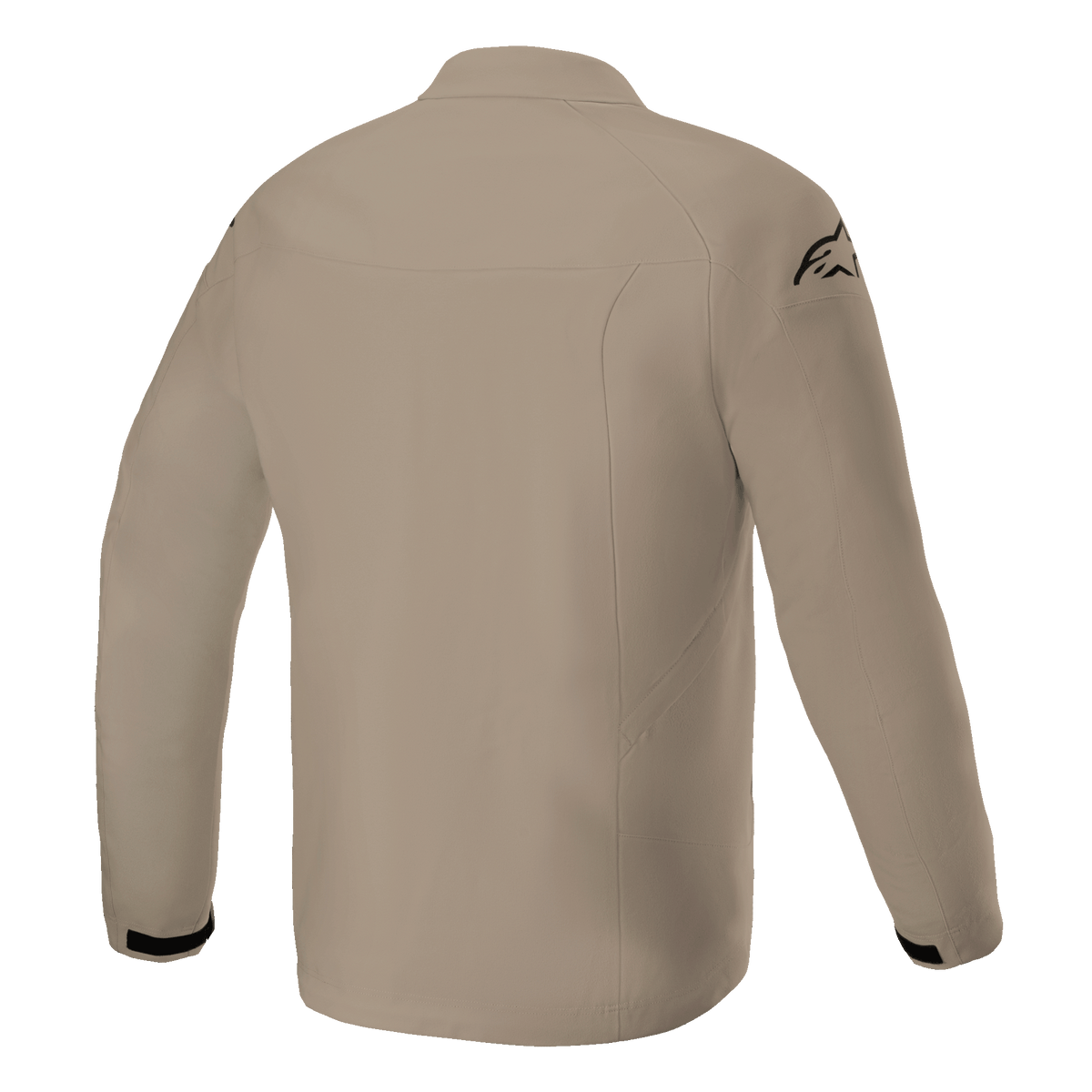 Kurtka Alpinestars Aeron, kurtka motocyklowa, beżowa, widok z tyłu ukazujący minimalistyczny miejski design, oddychająca tekstylna konstrukcja z czarnym logo na ramieniu i czarnymi akcentami na mankietach