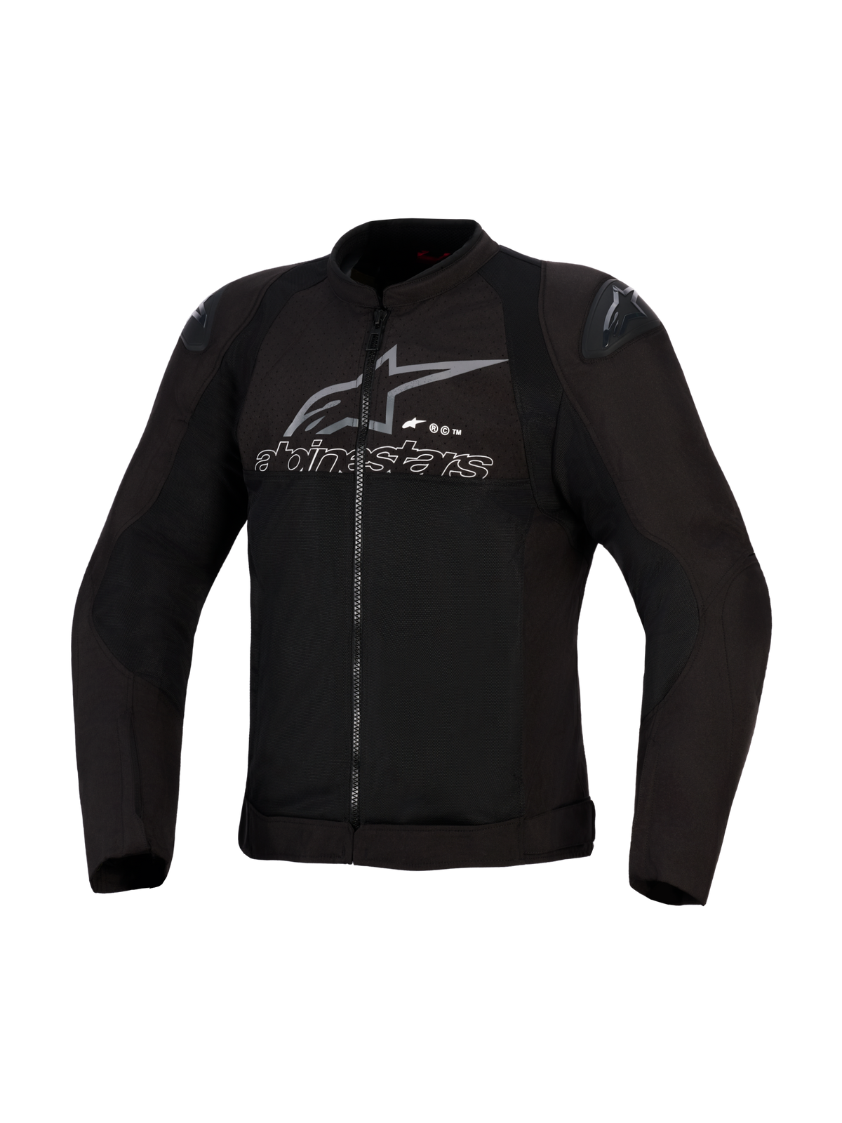 Alpinestars SMX Air Jacket, czarno-antracytowa, wentylowana tekstylna kurtka motocyklowa, panele z siatki o wysokim przepływie powietrza, slidery ramion DFS Lite, szare logo i napis Alpinestars na klatce piersiowej