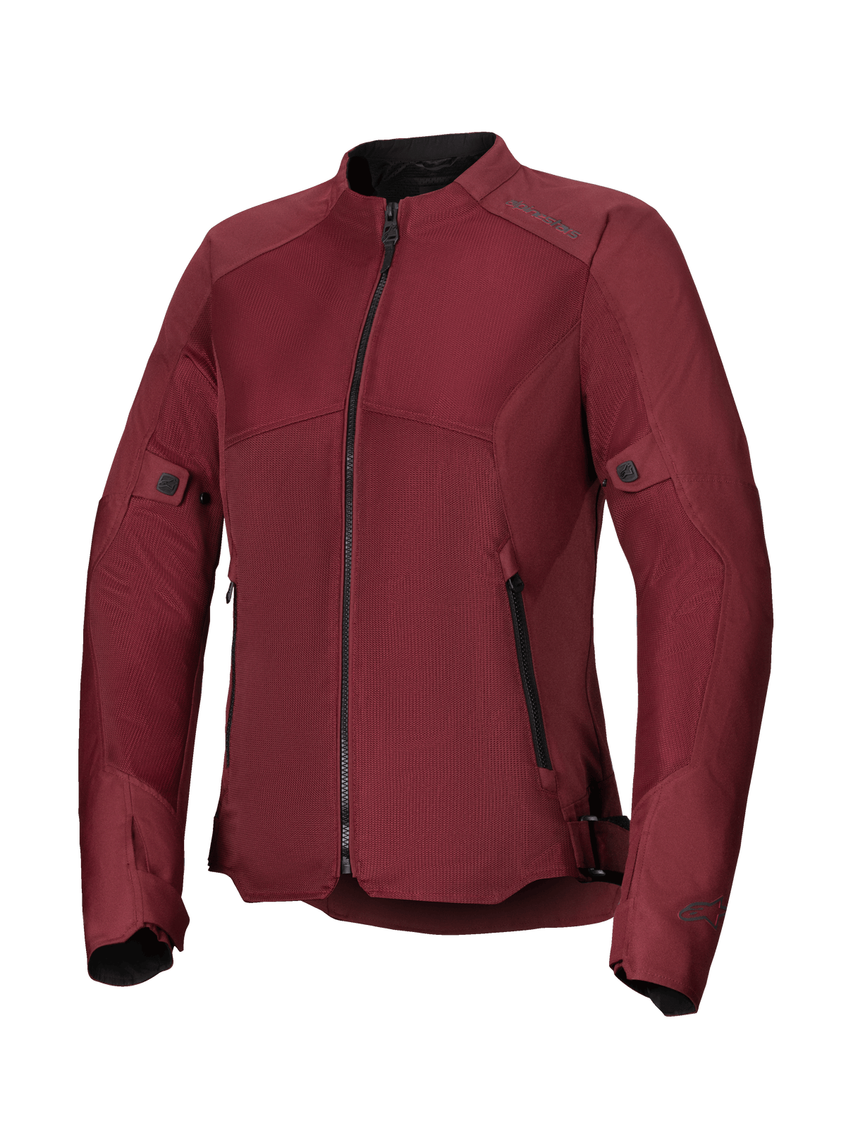 Damska kurtka Alpinestars Stella C-1 Air, bordowa kurtka motocyklowa wyposażona w duże panele z siatki technicznej zapewniające przepływ powietrza, centralny czarny zamek, boczne kieszenie na suwak oraz regulację w pasie i na rękawach, przeznaczona do jazdy miejskiej