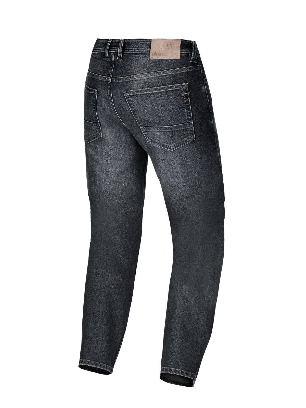 Alpinestars Flex-AST 8 Denim Pants, Motorcycle Riding Denim, Used Black, AA certified technical pants, rear view showing leather back patch and back pocket details