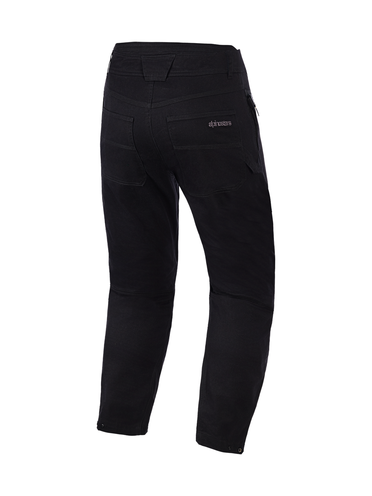 Alpinestars Flex-AST Canvas Pants Short, Black, rear view showing back pockets and waist detailing, clean urban motorcycle styling with subtle Alpinestars branding on the pocket, durable polycotton twill fabric