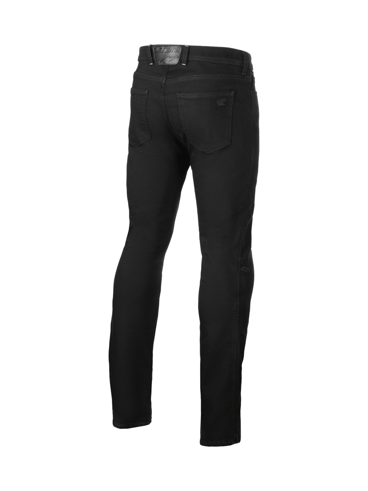 Alpinestars Jeansy Cult-8 Stretch, czarne męskie spodnie motocyklowe miejskie, widok z tyłu z certyfikowaną ochroną kolan.