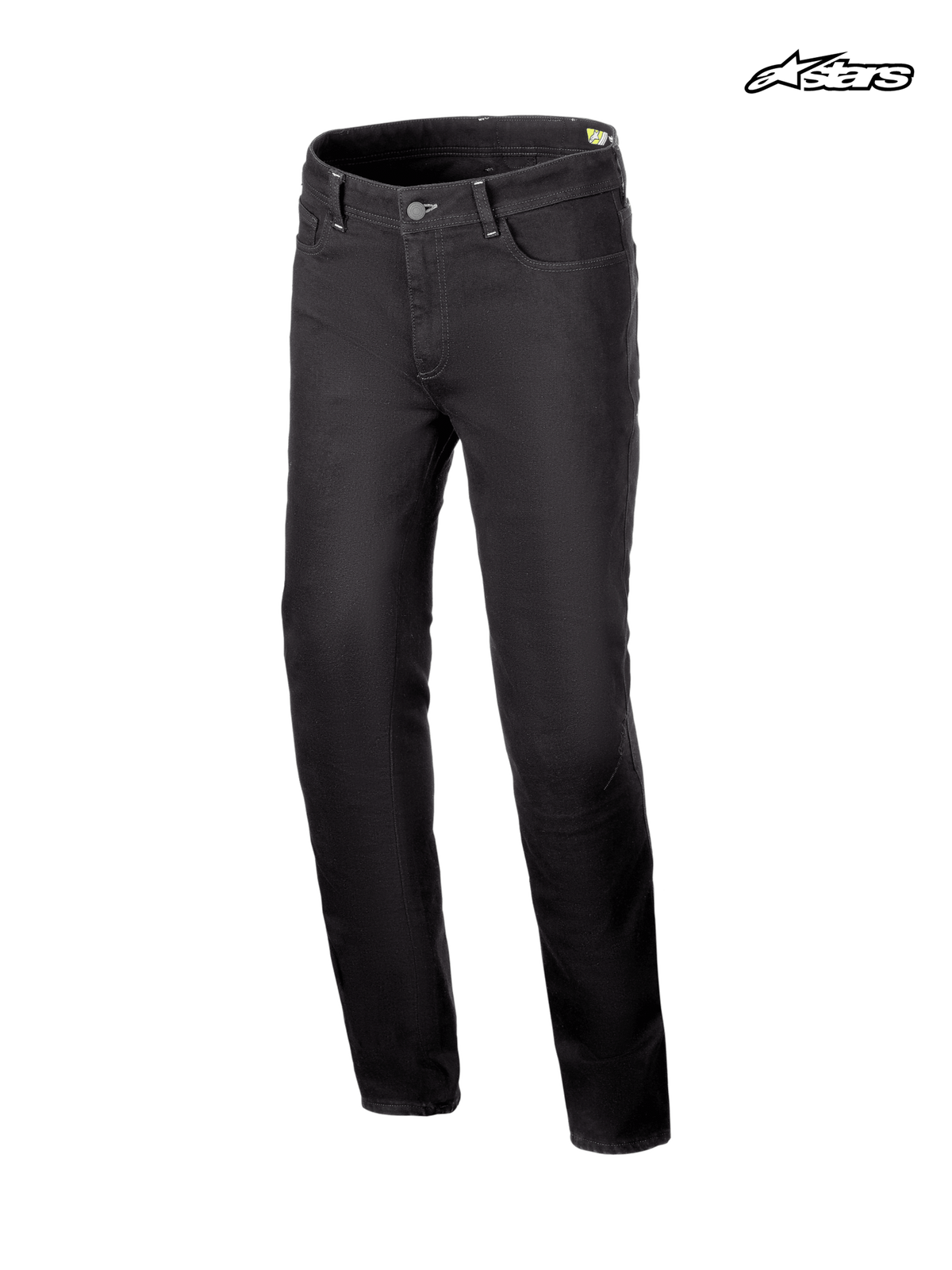 Alpinestars Jeansy Cult-8 Stretch, męskie motocyklowe spodnie urban w kolorze czarne płukanie, prosta nogawka, certyfikat CE