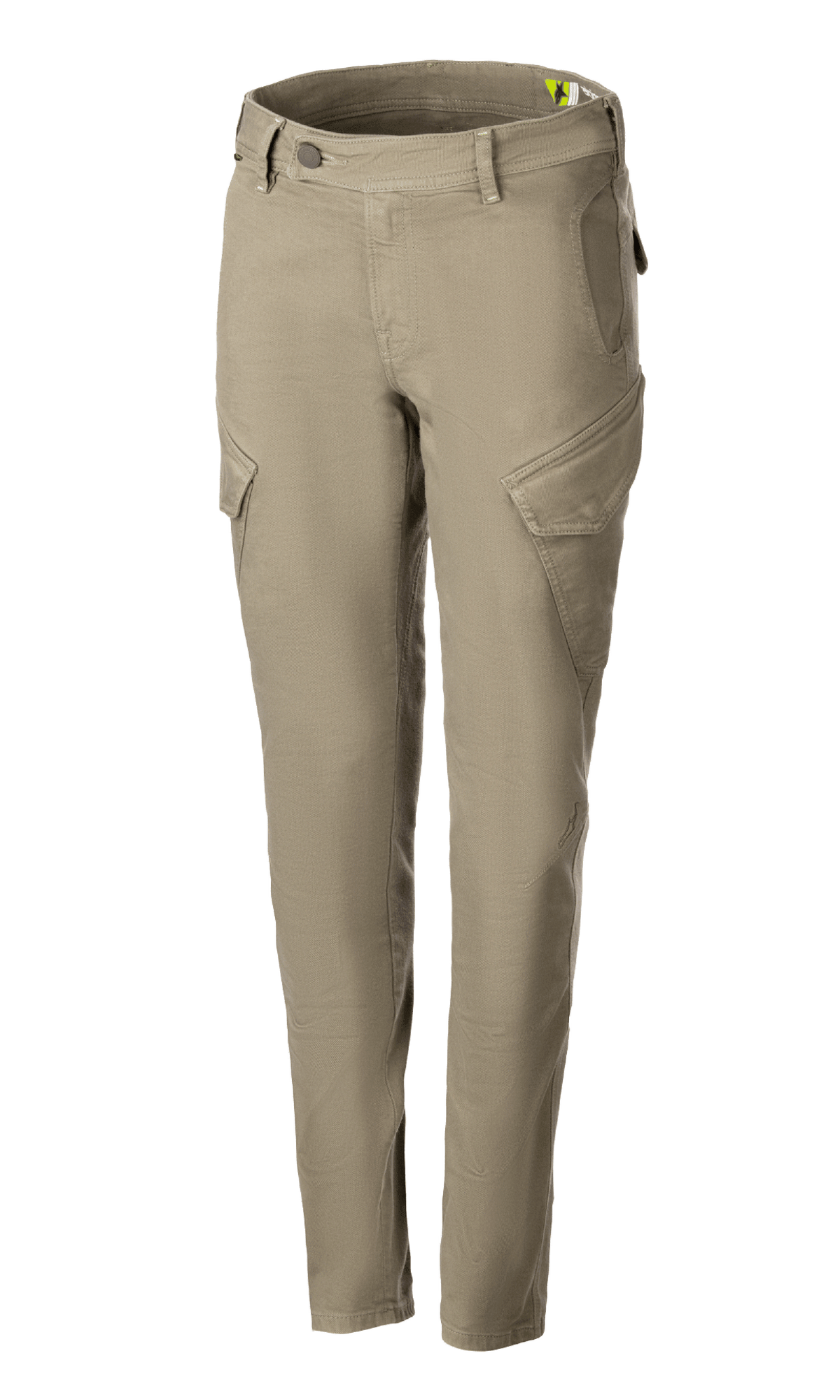 Alpinestars Caliber Women's Tech Riding Denim, damskie spodnie motocyklowe slim fit, zielone wojskowe, elastyczna Cordura