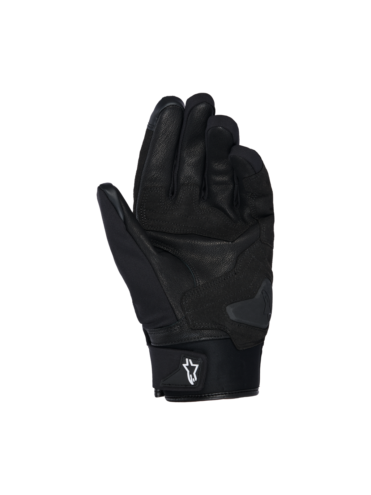 Alpinestars SP X Z Waterproof Gloves, rękawice motocyklowe, czarne, widok od strony dłoni ukazujący skórzaną konstrukcję, wzmocnienia oraz ślizgacz dłoni zwiększający odporność na ścieranie