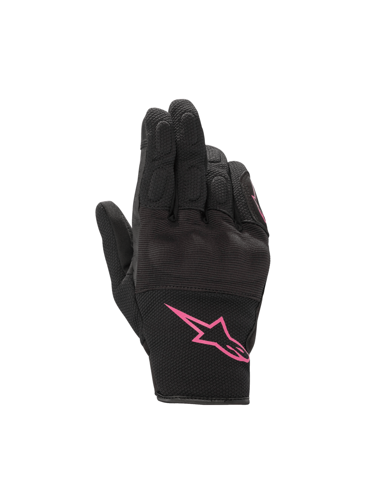 Rękawice Alpinestars Stella S-Max Drystar, damskie rękawice motocyklowe, czarne z logo w kolorze fuksji, wodoodporna membrana, twarda ochrona kostek.