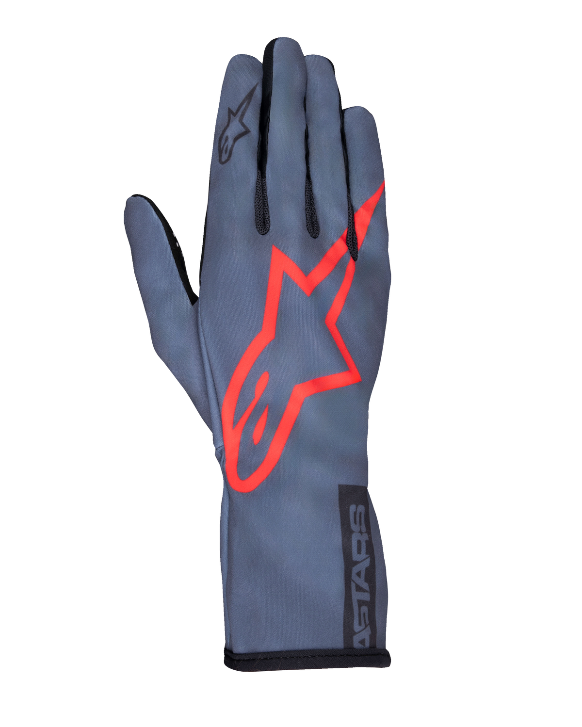 Alpinestars Tech-1 K Race V2 Pure Gloves, rękawice kartingowe, szary asfalt i czerwony, duże czerwone logo gwiazdy na wierzchu, lekka konstrukcja z siatki, przedłużony mankiet, sportowy design do kartingu