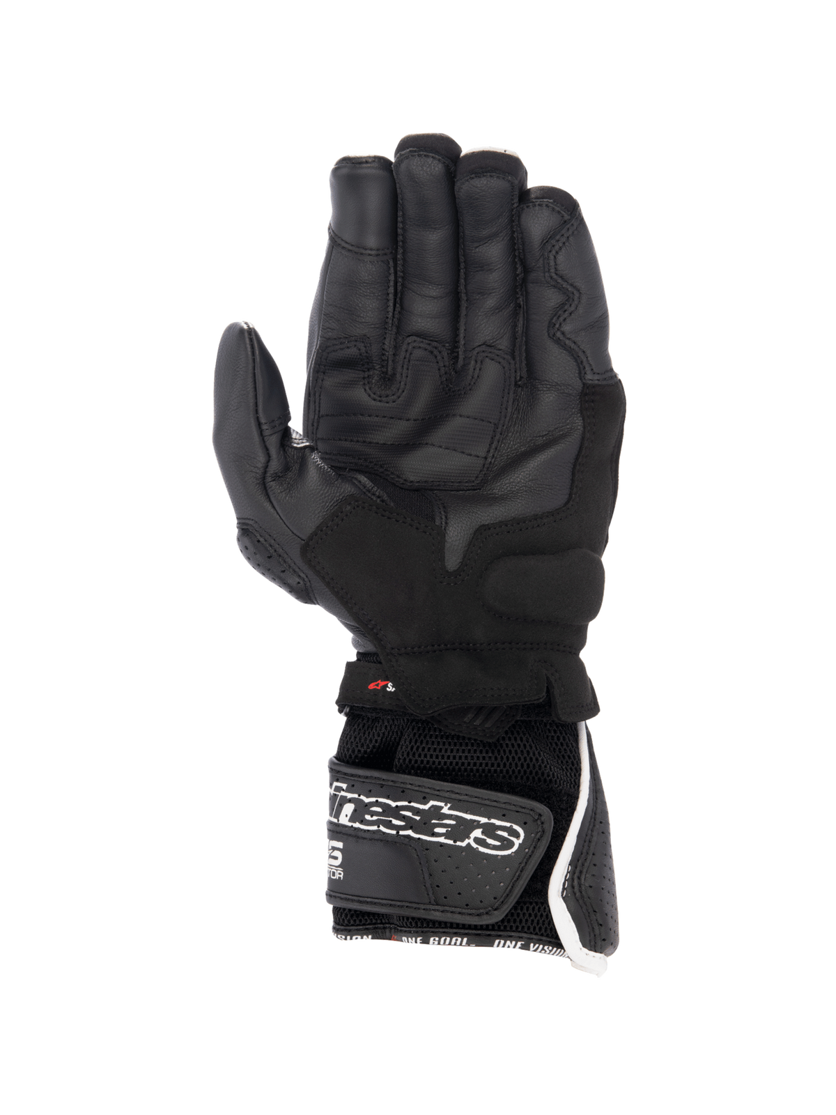 Alpinestars SP-8 V3 Air, męskie rękawice motocyklowe wyścigowe, czarne i białe, perforowana skóra i pewny chwyt dłoni.