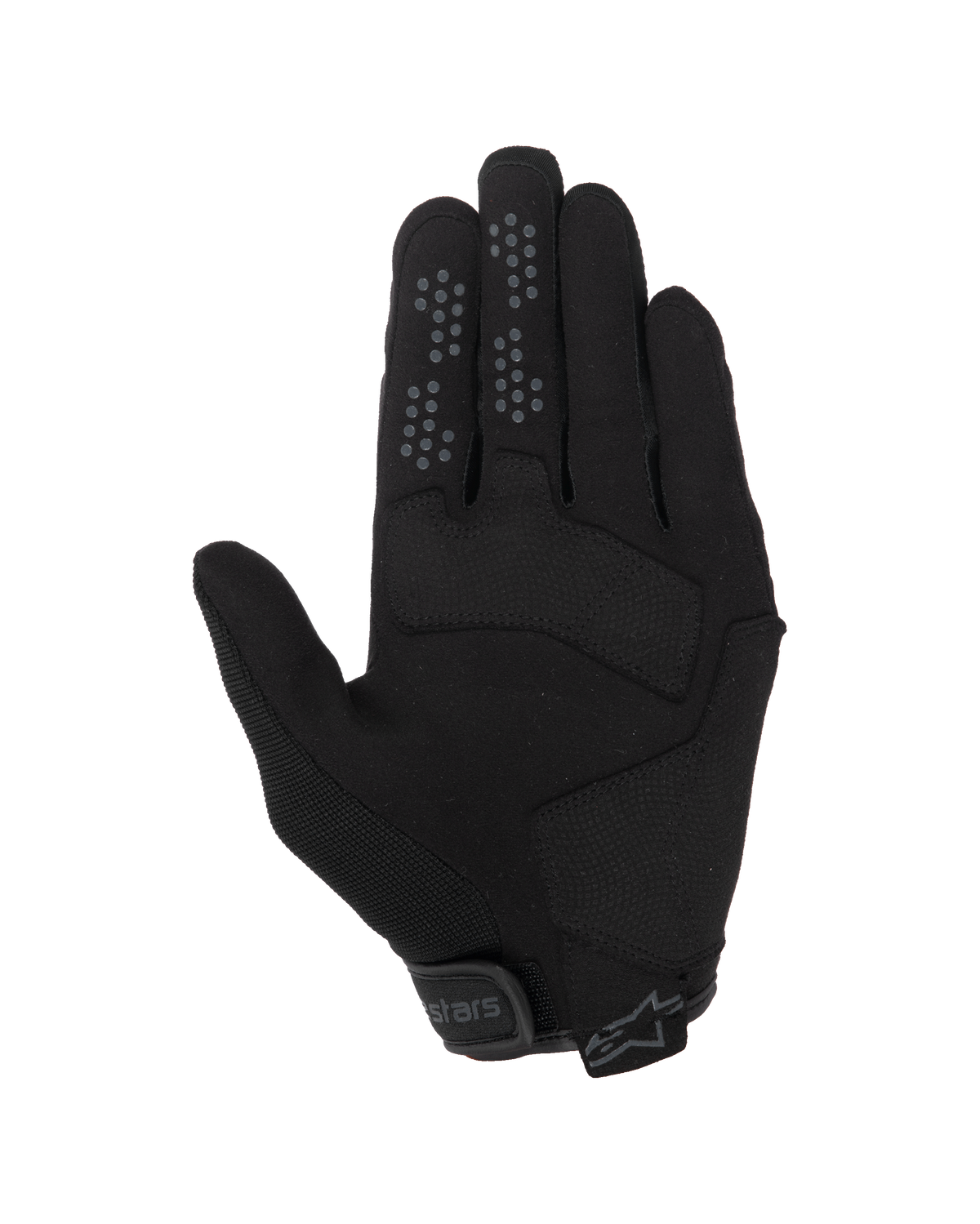 Alpinestars Chrome V2 Gloves, miejskie rękawice motocyklowe, czarne Black Asphalt, widok od strony dłoni, konstrukcja z syntetycznego zamszu, silikonowe wypustki na palcu wskazującym i środkowym, regulowane zapięcie mankietu na rzep