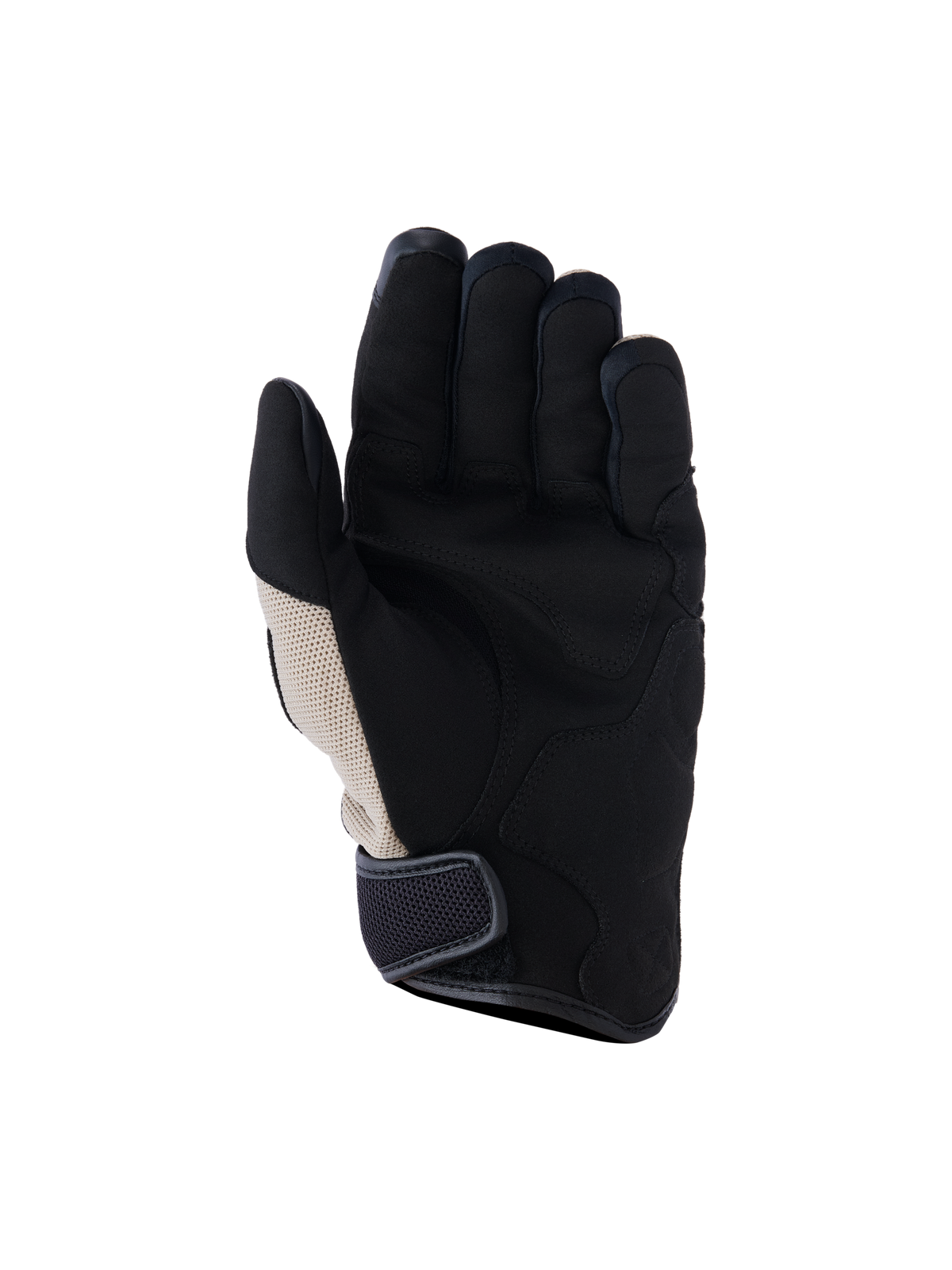 Alpinestars Ignite Gloves, Aluminum Black, widok dłoni miejskich rękawic motocyklowych, wzmocniona dłoń z syntetycznego zamszu, oddychające wstawki z siateczki, pasek na mankiecie zapinany na rzep