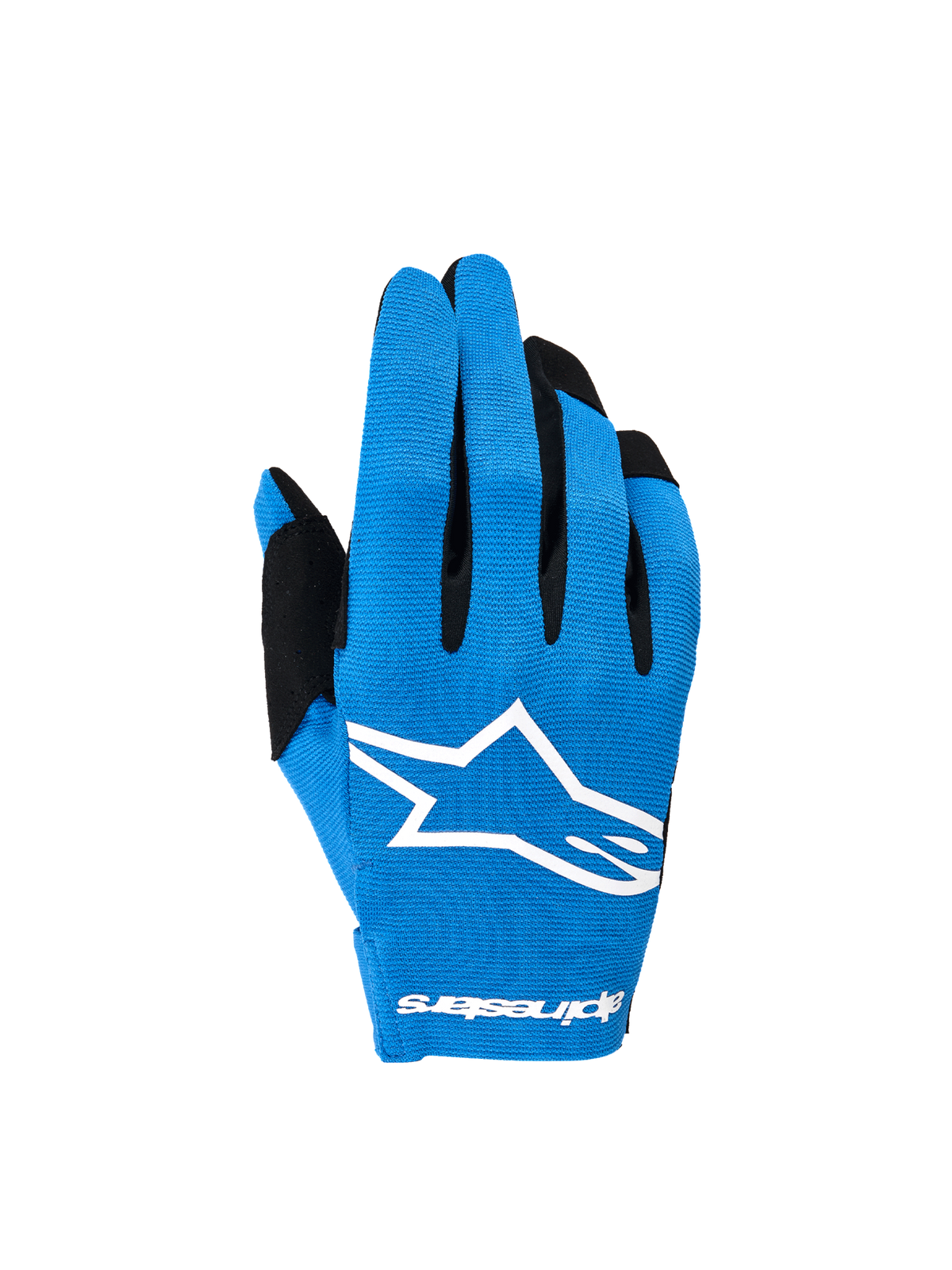 Alpinestars rękawice Radar 2026, męskie rękawice motocrossowe, niebieskie i białe, elastyczny grzbiet z białym logo Astars.