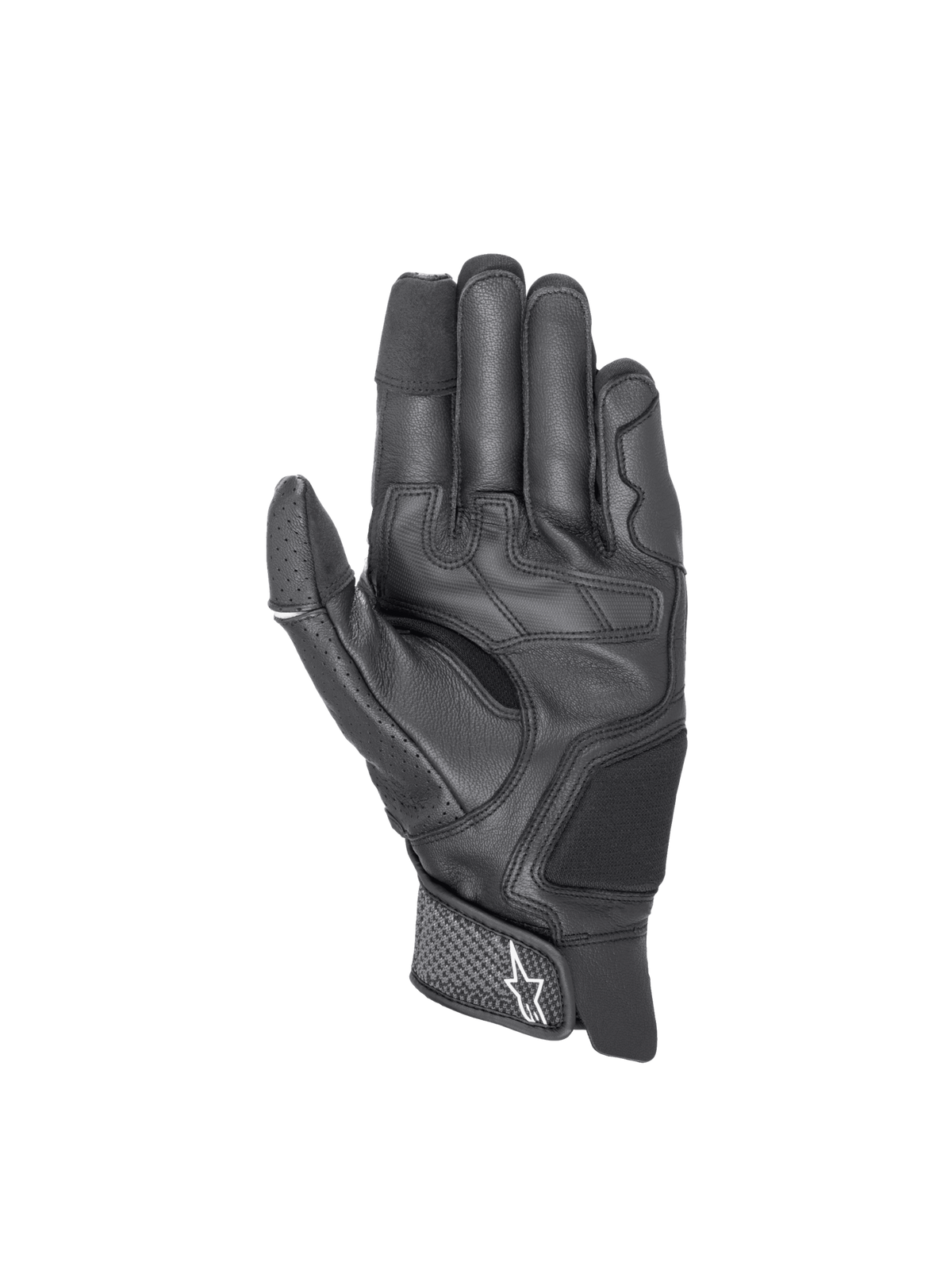 Alpinestars Rękawice Morph Sport, czarne skórzane i tekstylne rękawice motocyklowe, widok dłoni, obsługa ekranu dotykowego
