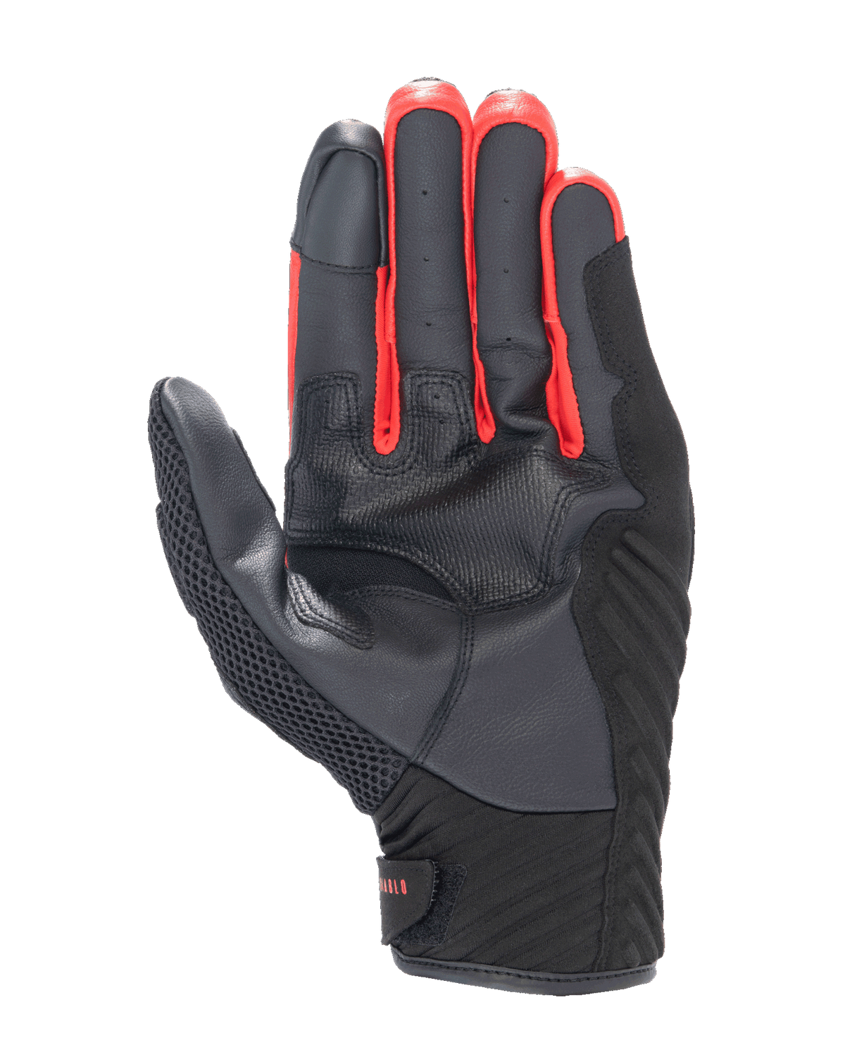 Alpinestars FQ20 SMX-1 Air V2 Monster Gloves, widok od strony dłoni, konstrukcja z czarnej skóry i siatki z czerwonymi akcentami między palcami, krótkie rękawice motocyklowe do jazdy ulicznej i miejskiej
