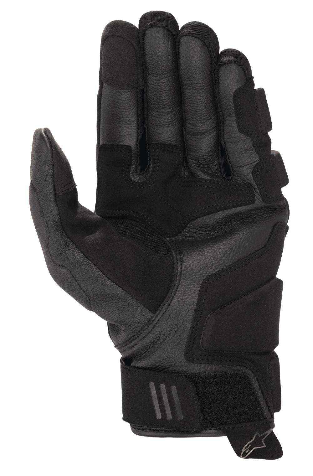 Alpinestars Phenom Leather Air Gloves, rękawice motocyklowe, czarne, widok od strony dłoni z konstrukcją z wysokiej jakości skóry koziej, wzmocnionymi wyściółkami i regulowanym paskiem na nadgarstku z logo
