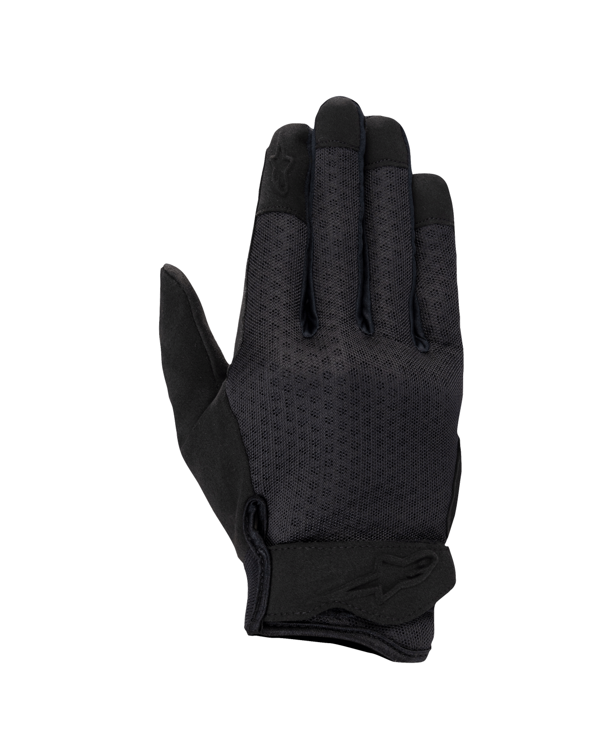 Alpinestars Stated Air Women's Gloves, damskie rękawice motocyklowe, czarne, wentylowany wierzch z siateczki mesh, ergonomiczne zapięcie na nadgarstku z tłoczonym logo, wzmocnione końcówki palców, smukły miejski design