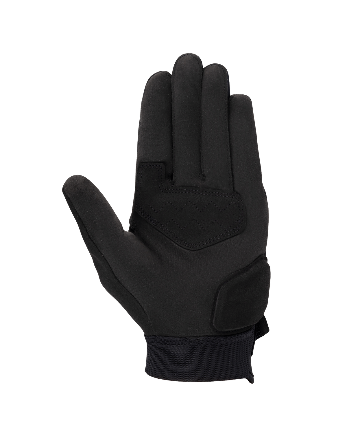 Alpinestars Stated Women's Gloves, czarne, widok od strony dłoni, konstrukcja z syntetycznego zamszu, wzmocnienia na dłoni i kciuku dla większej odporności na ścieranie, smukły miejski design motocyklowy