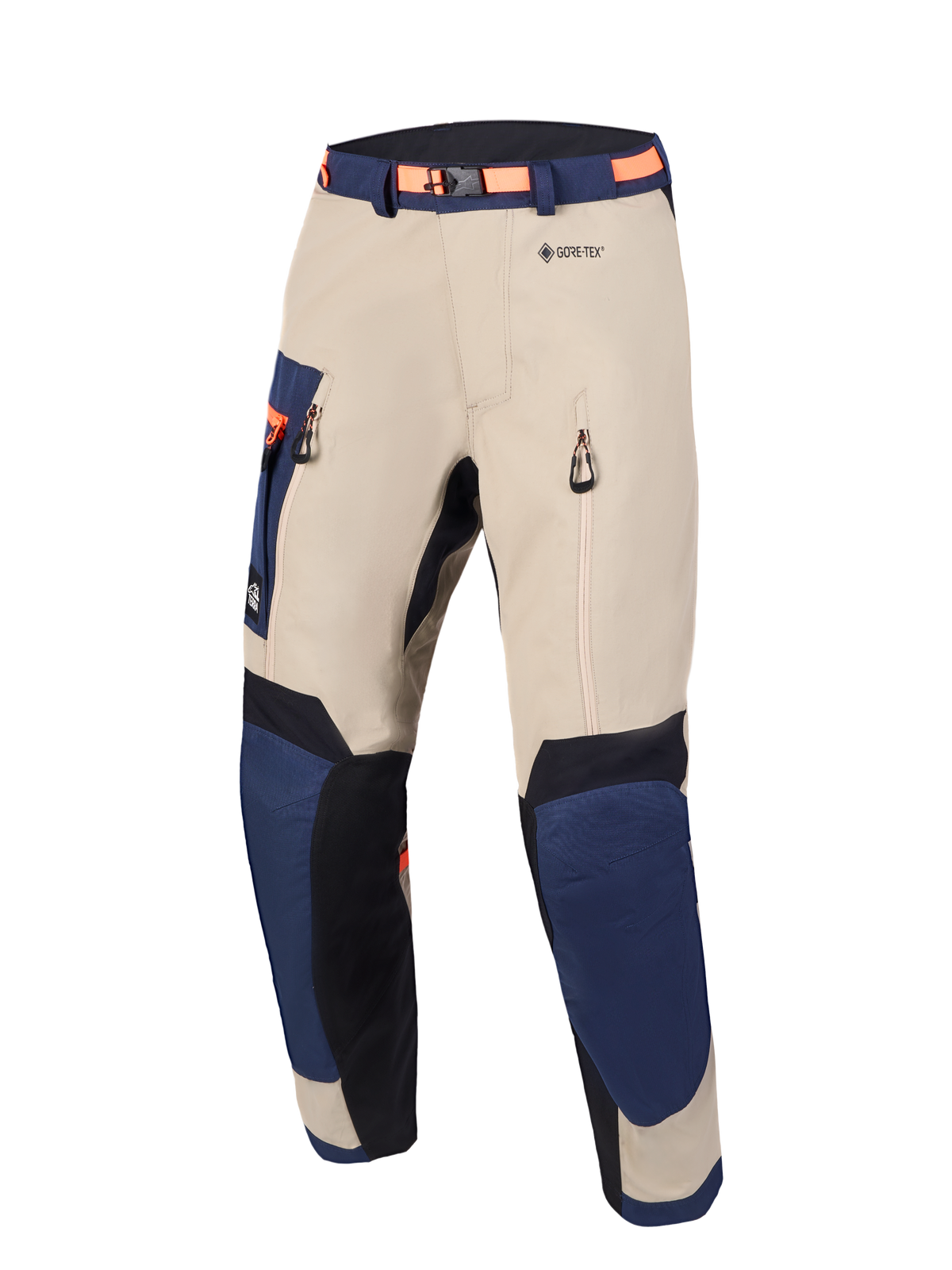 Alpinestars Arenis Gore-Tex Pants, motocyklowe spodnie turystyczne, granatowe i aluminiowe, wodoodporna konstrukcja GORE-TEX ze wzmocnionymi kolanami i bezpośrednią wentylacją