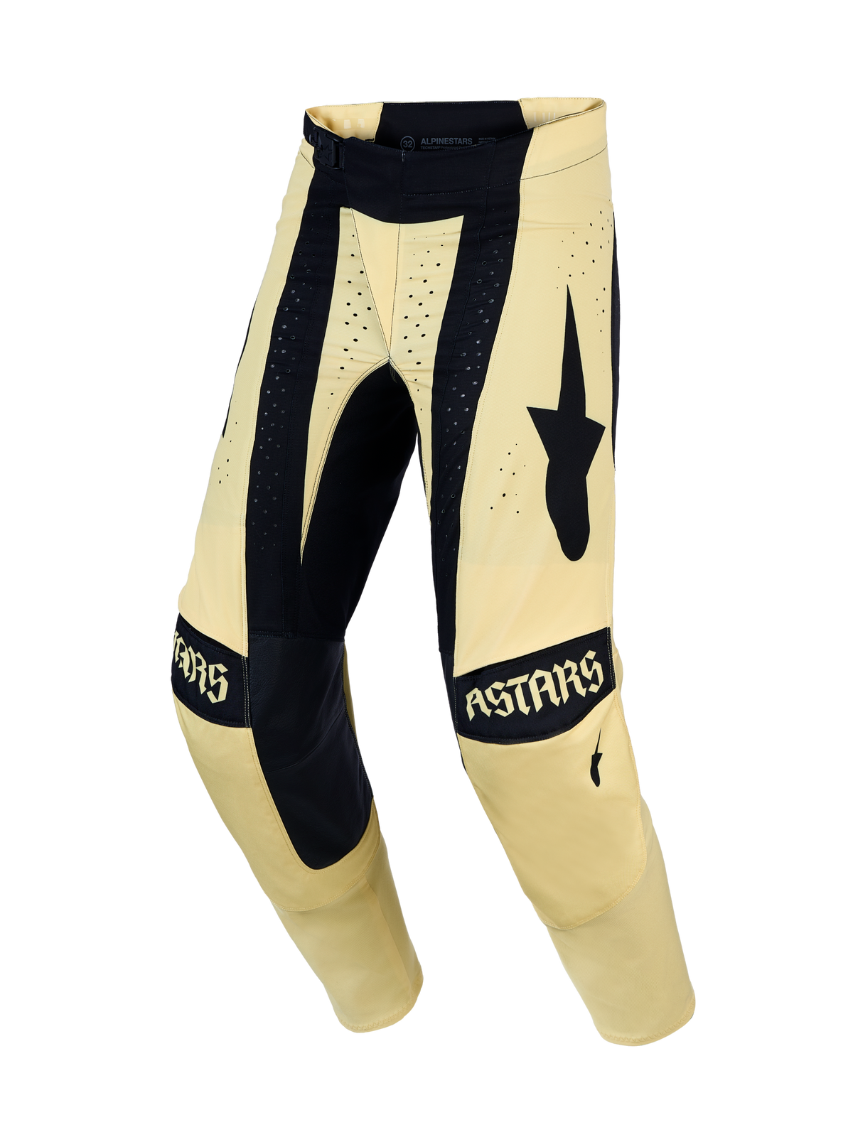 Alpinestars Techstar Atrox, męskie spodnie motocrossowe, kremowe i czarne, laserowa wentylacja, wyczynowa jazda terenowa