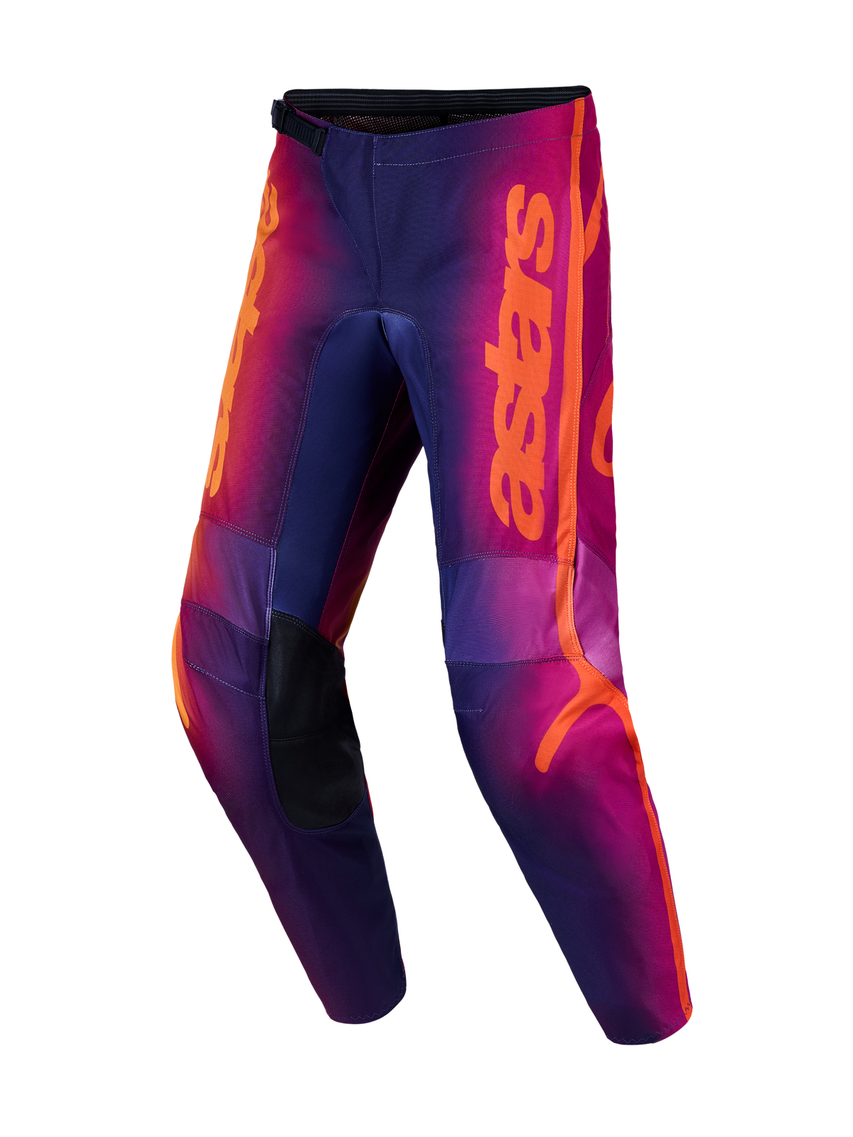 Spodnie Alpinestars Fluid Kepler MX, fioletowe i pomarańczowe spodnie motocrossowe, wzmocnione kolana i ergonomiczny krój 3D
