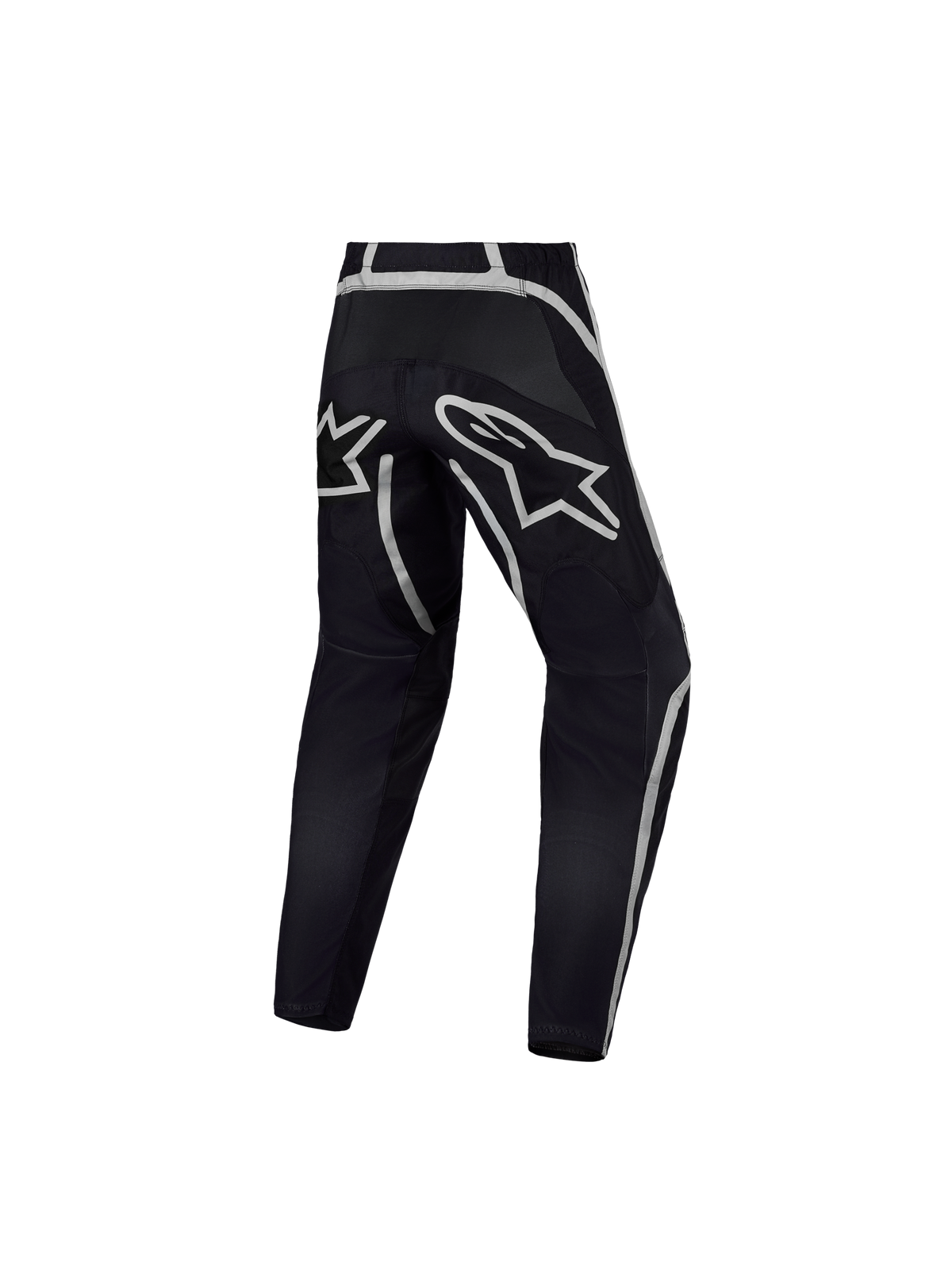 Alpinestars Youth Fluid Apex V2 Pants, youth motocross pants in black and silver, back view showing ergonomic construction.