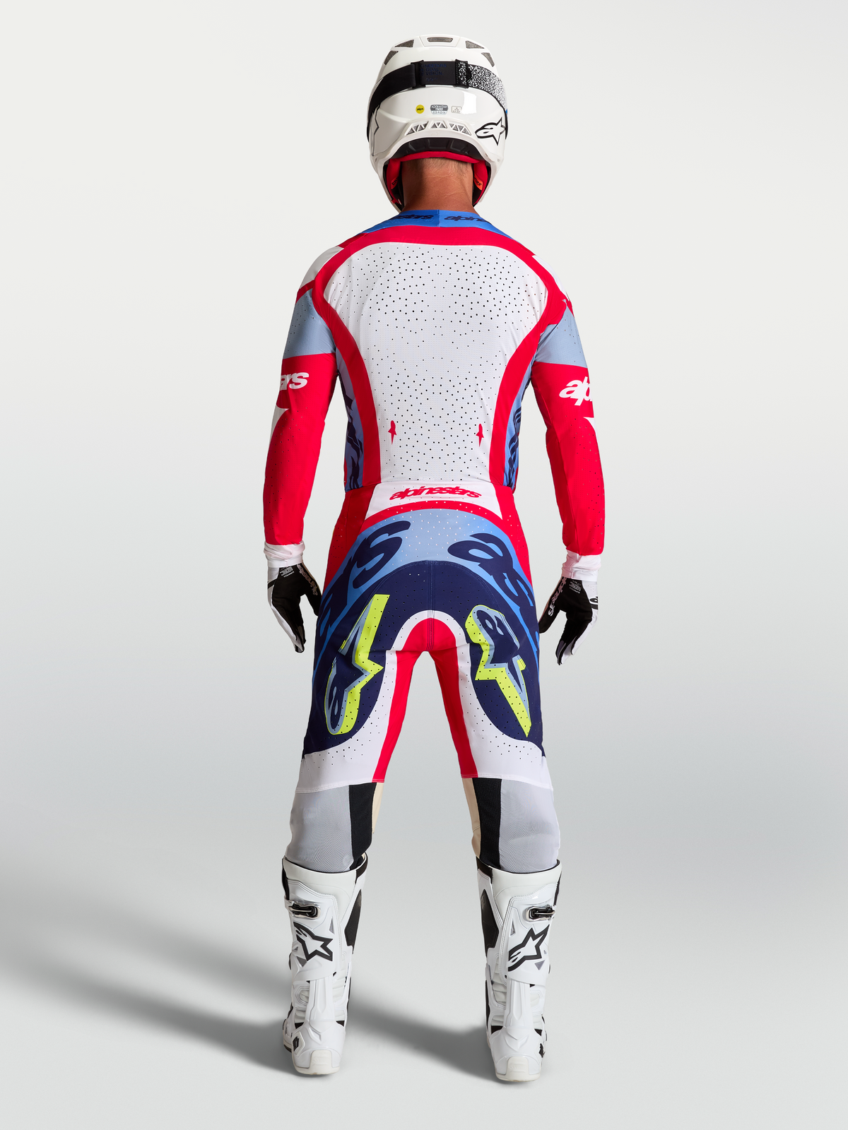 Koszulka Alpinestars Supertech Dyna i zestaw Supertech Dyna Gear Set 2027, męski strój motocrossowy, czerwony i biały, tył.