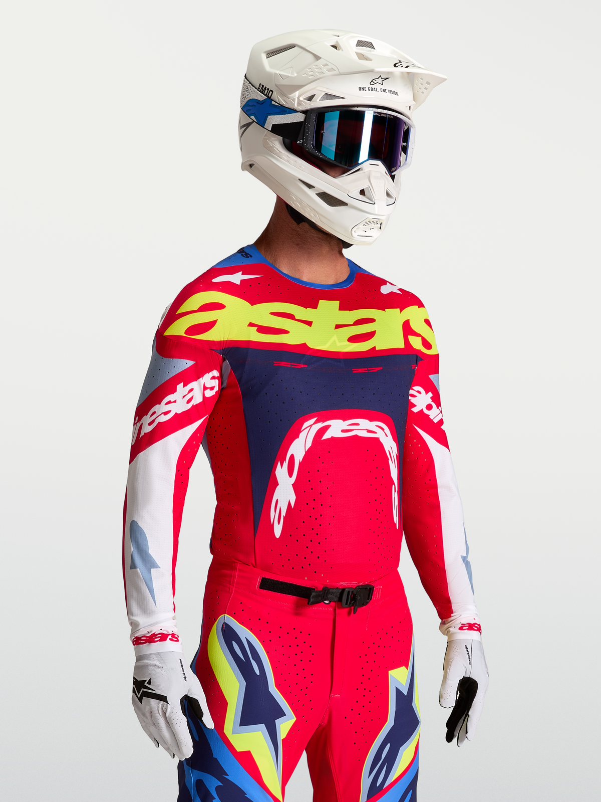Alpinestars Koszulka Supertech Dyna, męska koszulka motocrossowa, czerwona i granatowa, wentylowana siatka stretch, profesjonalny krój wyścigowy.