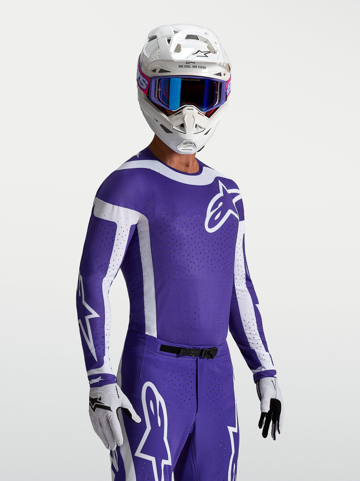 Alpinestars koszulka Supertech Vesta, męska, ciemnoniebieska i biała, wentylacja laserowa, sportowy krój motocrossowy.