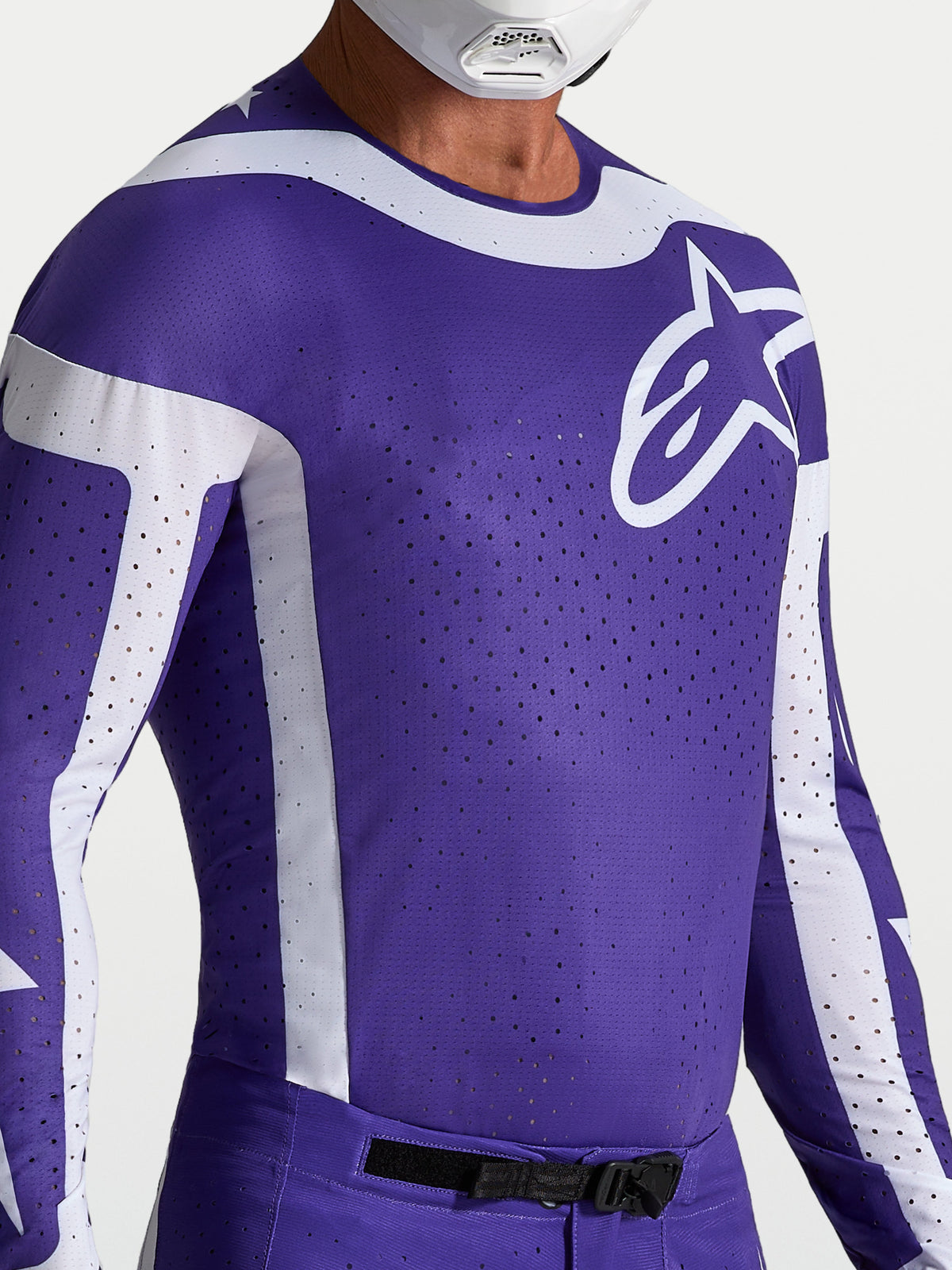 Koszulka Alpinestars Supertech Vesta, męska koszulka do motocrossu, ciemnoniebieska i biała, z laserowo wycinaną perforowaną siatką i logo na piersi