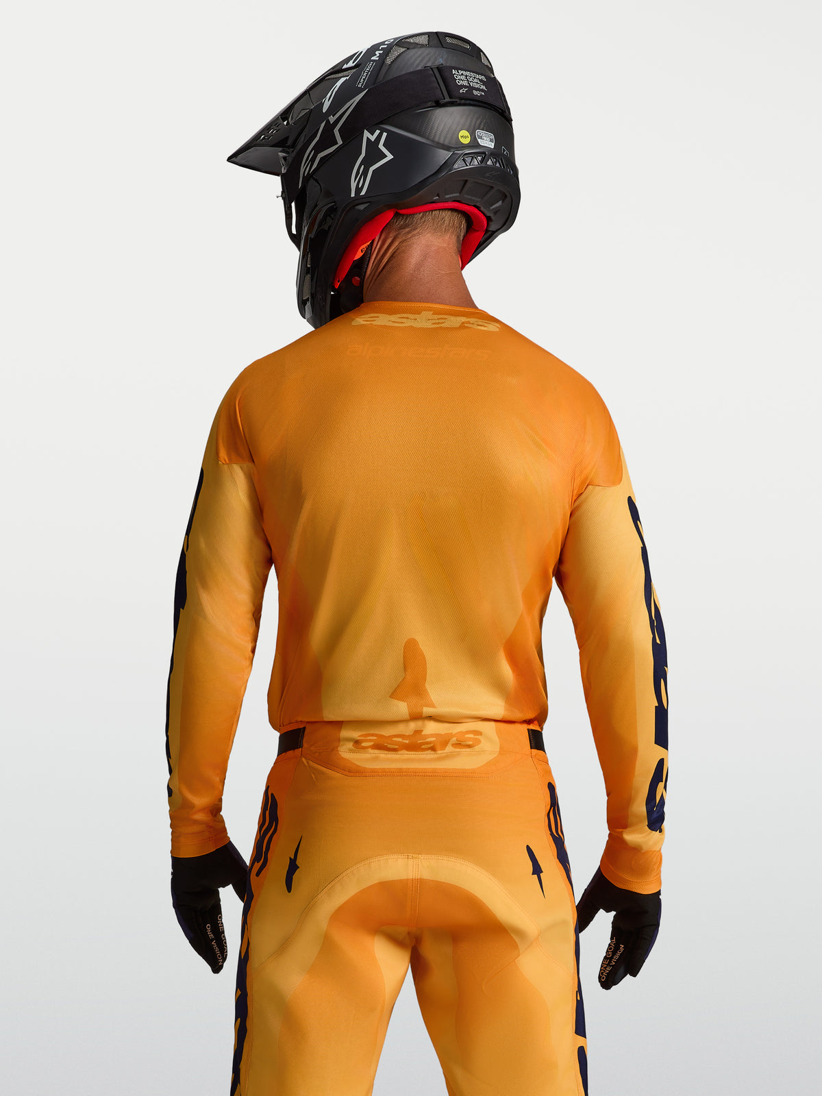 Alpinestars Koszulka Racer Amber, męska koszulka motocrossowa, pomarańczowa i złota, oddychająca siatka, widok z tyłu