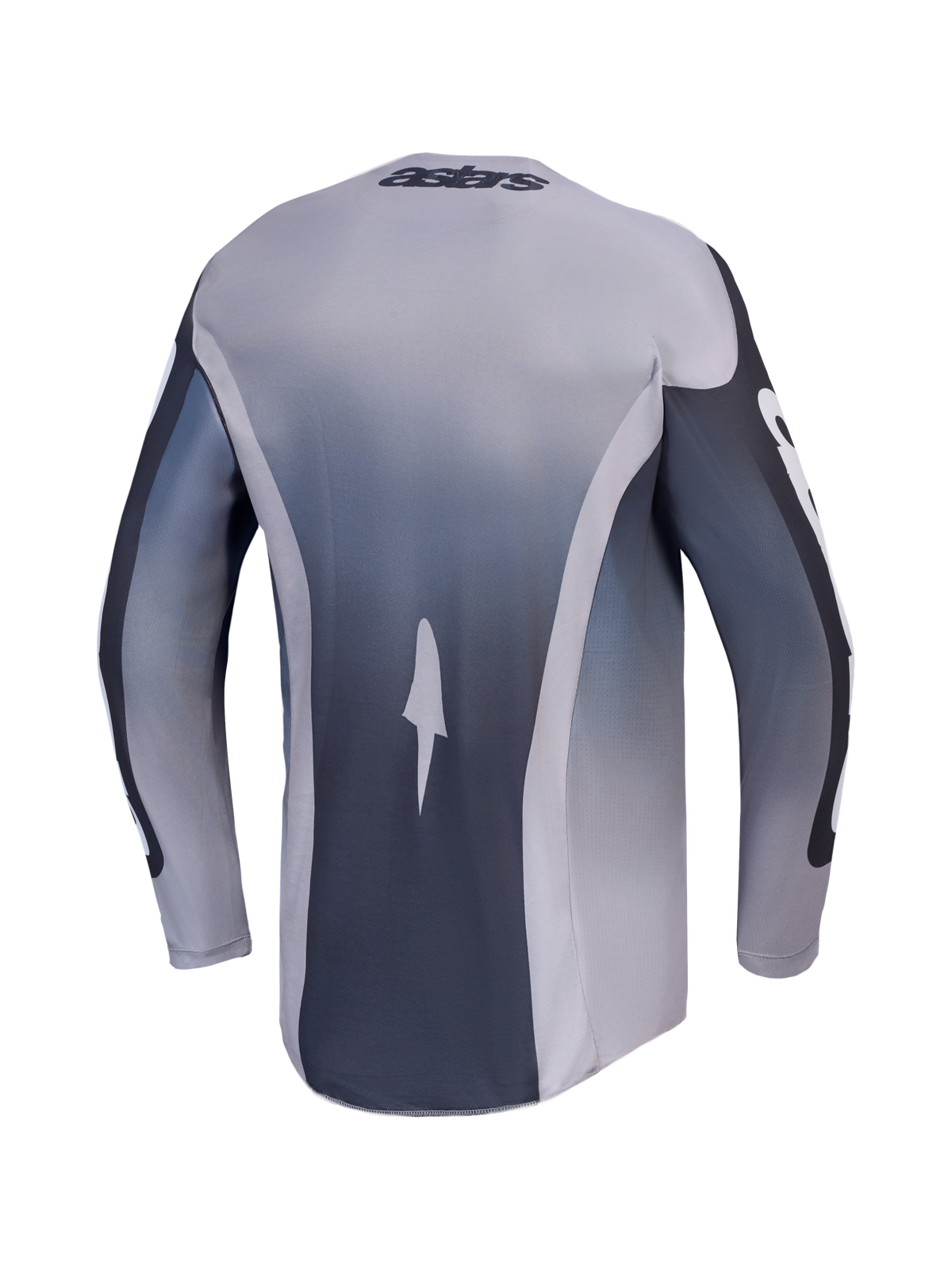 Koszulka Alpinestars Racer Amber, męska koszulka motocrossowa, szara i liliowa, widok z tyłu, lekki materiał poliestrowy.