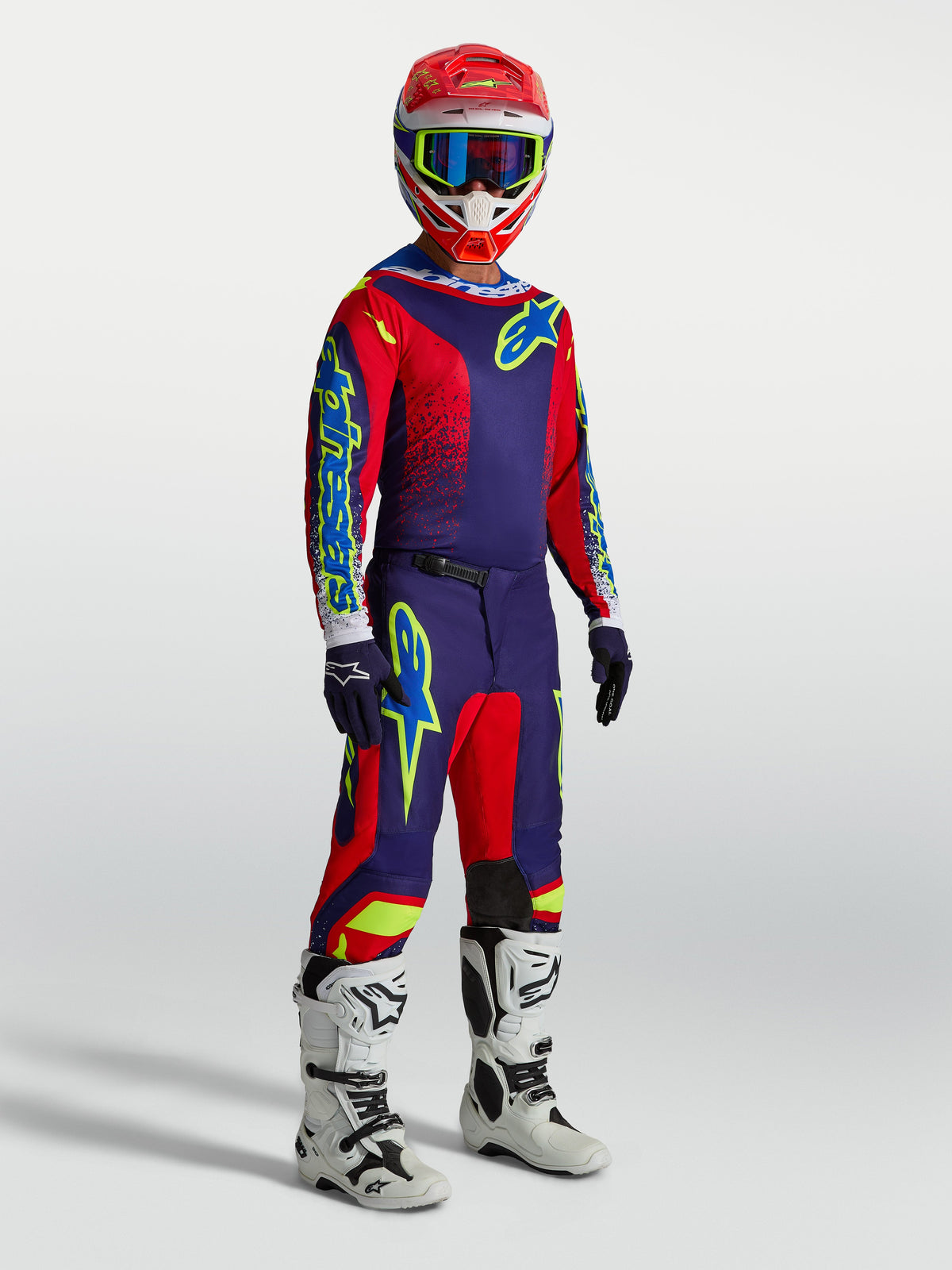 Alpinestars Fluid Drag Jersey, męska koszulka motocrossowa, niebieska i czerwona, lekki materiał odprowadzający wilgoć, sportowy krój do jazdy off-road.