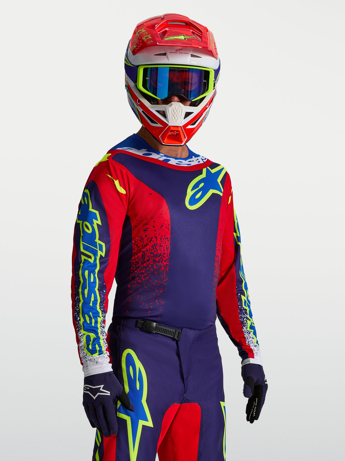 Koszulka Alpinestars Fluid Drag, granatowo-czerwona męska koszulka motocrossowa z odprowadzającego wilgoć poliestru.