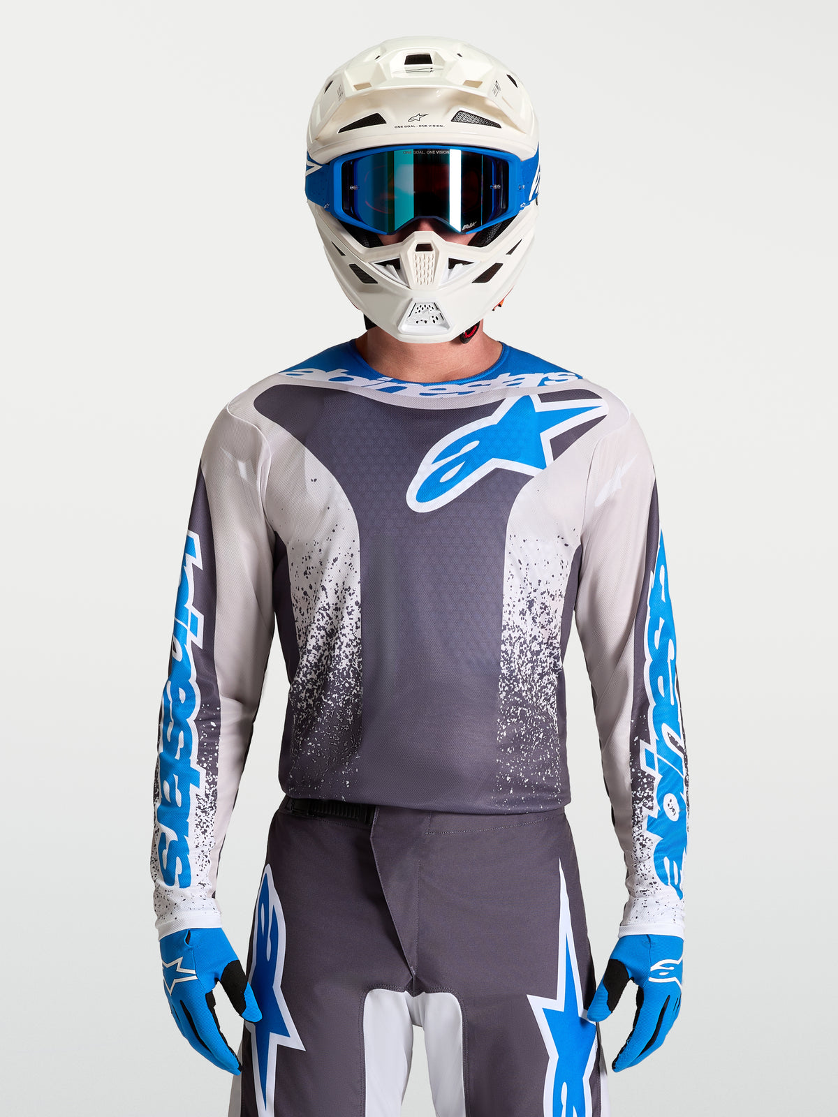 Alpinestars koszulka Fluid Drag, męska odzież motocrossowa, szara i niebieska, lekka i oddychająca konstrukcja