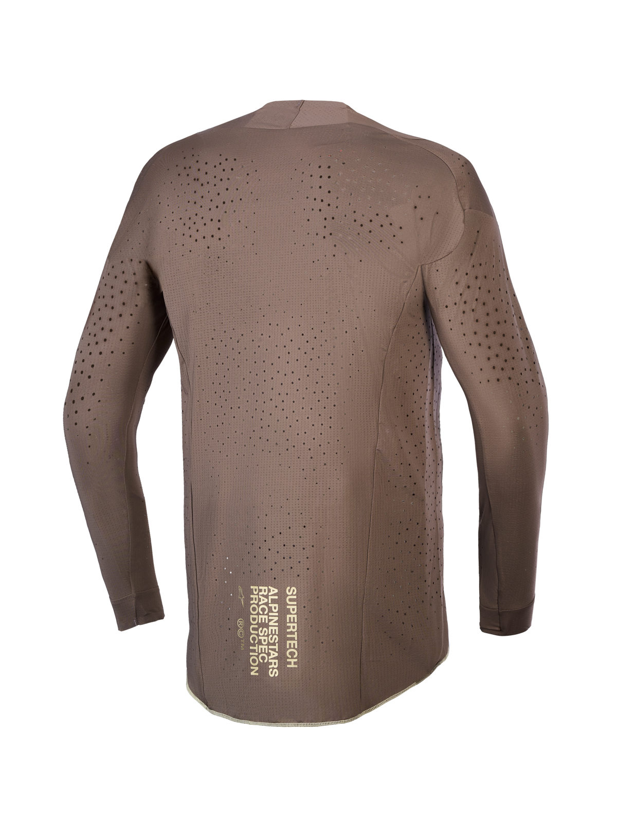 Alpinestars Koszulka Supertech Air Gold Edycja Limitowana, męska brązowa koszulka motocrossowa, złota grafika na plecach, laserowa wentylacja.