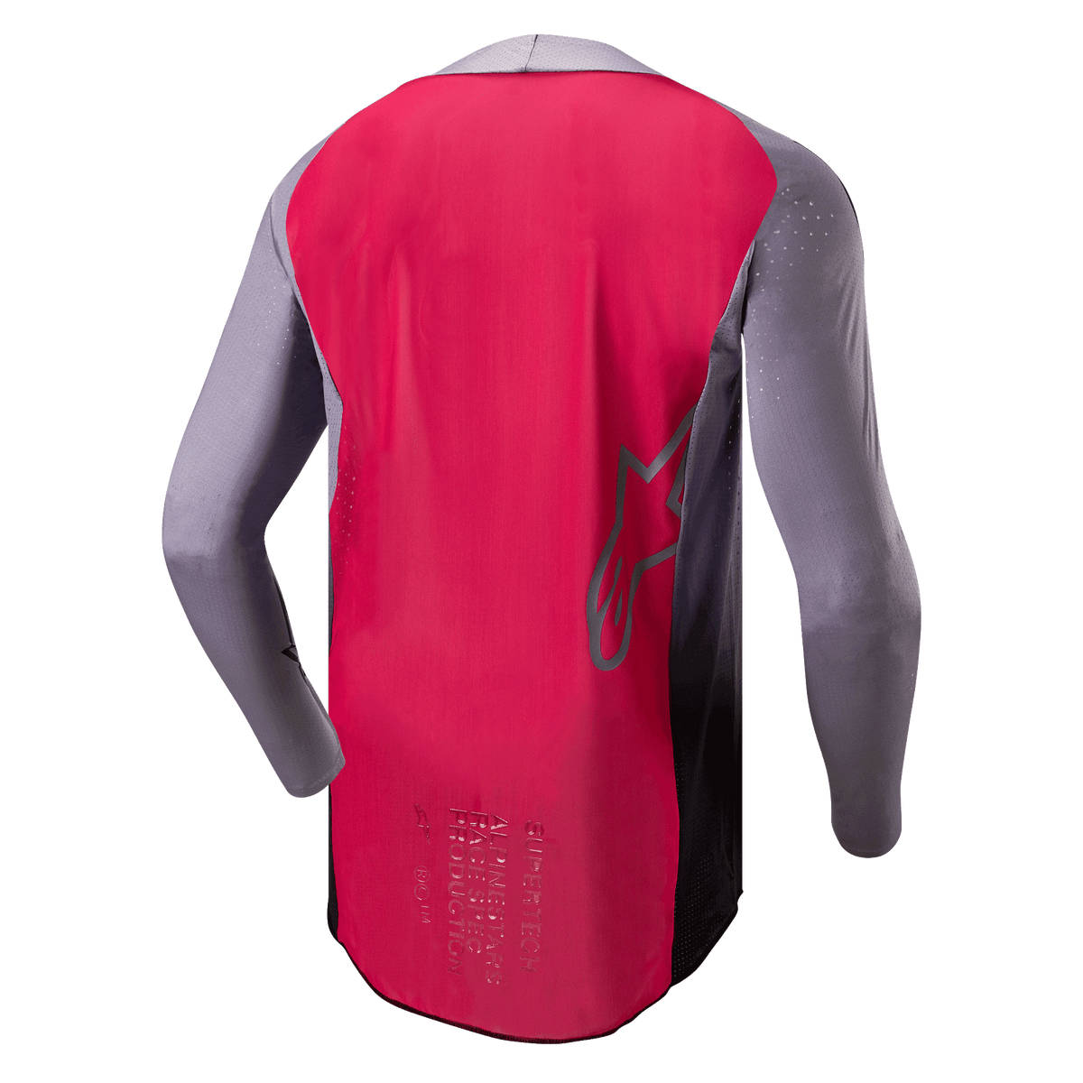 Alpinestars 2024 Supertech Dade Jersey, Motocross Jersey, Iron Red Berry and grey, back view showing breathable mesh construction, Alpinestars star logo outline, and professional race-spec branding