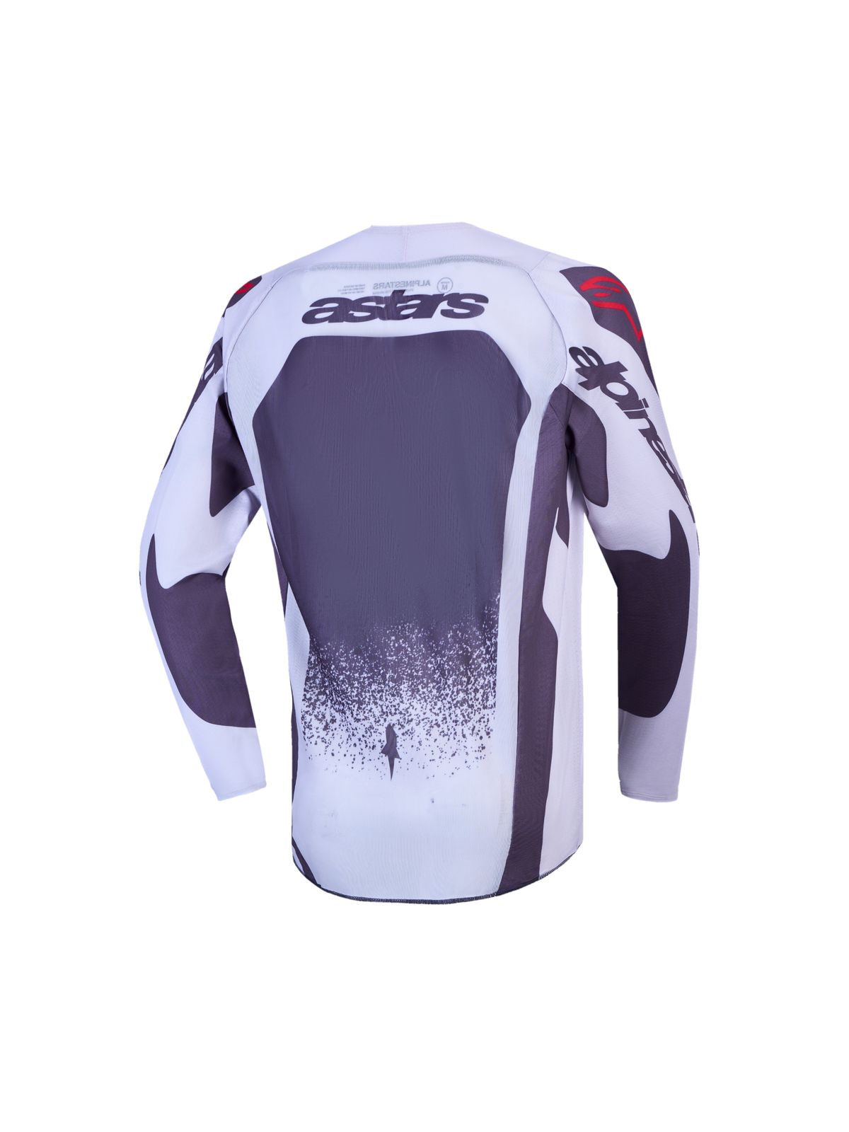 Młodzieżowa koszulka Alpinestars Supertech Swan, szaro-biała koszulka motocrossowa, widok z tyłu z logo astars, przewiewny materiał o strukturze siatki, odzież MX.