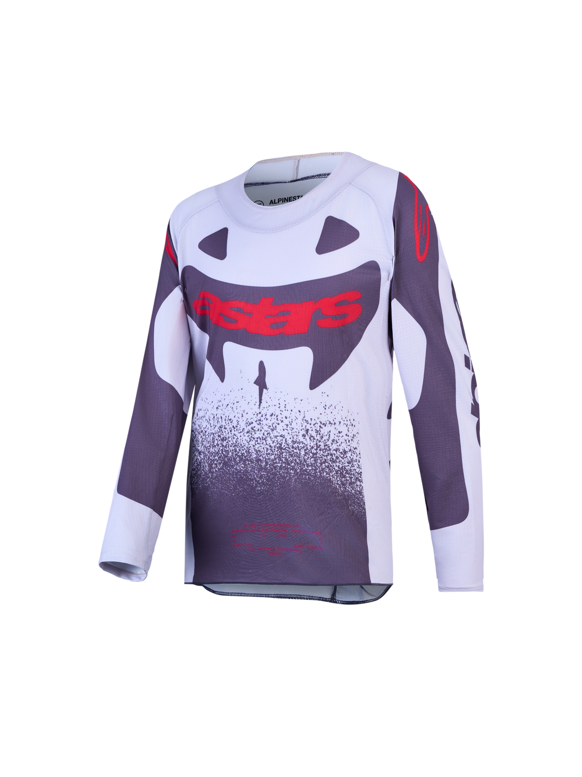 Alpinestars Youth Supertech Swan, młodzieżowa koszulka motocrossowa, szaro-biała, czerwone detale, lekka siatka stretch.