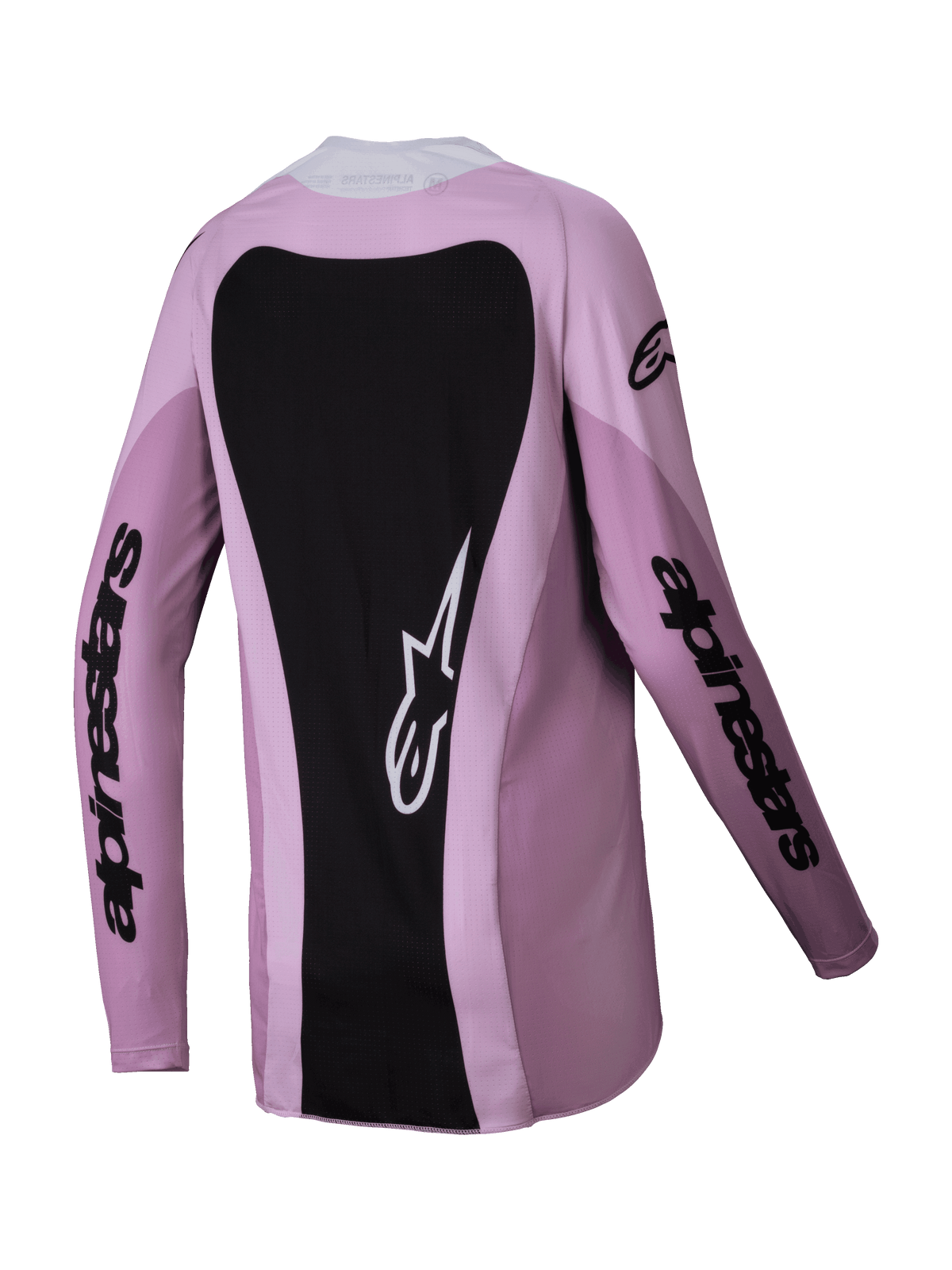Alpinestars Stella Techstar Melt Jersey 2025, damska koszulka motocrossowa, kolor Blush Black, widok z tyłu z dużym czarnym panelem i białym logo gwiazdy, długie rękawy z czarnym logotypem, profesjonalna odzież off-road dla kobiet