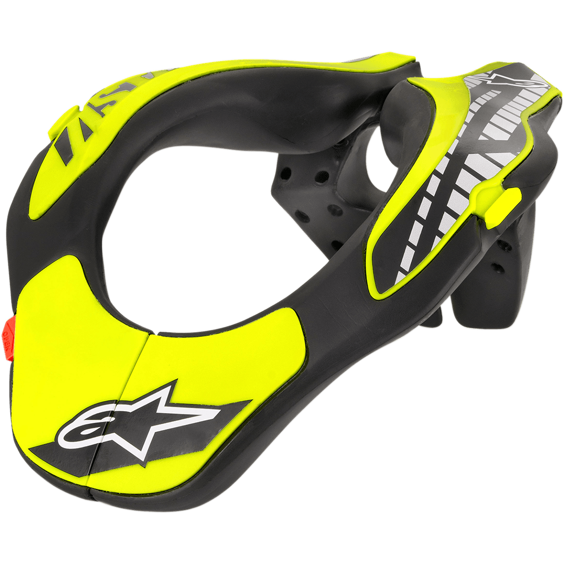 Alpinestars Youth Neck Support, ochraniacz szyi motocrossowy, czarny i żółty fluo, z ergonomicznie profilowaną ramą z logo gwiazdy Alpinestars, lekka konstrukcja zapewniająca ochronę młodzieży w motocrossie i off-roadzie