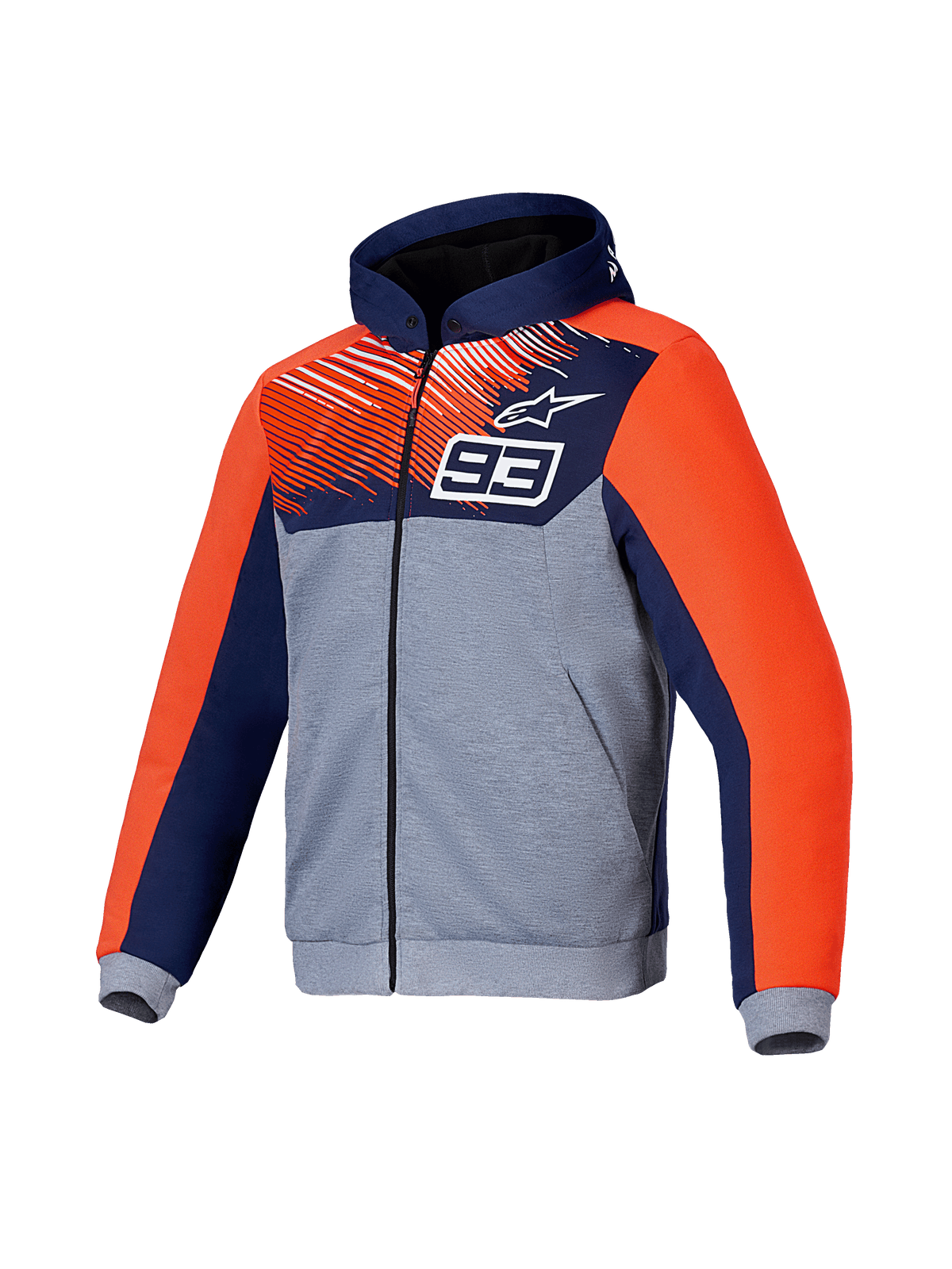 Alpinestars MM93 Chrome V2 Sport Hoodie, męska bluza z kapturem na motocykl, niebieska, szara i czerwona, z certyfikatem CE i wzmocnieniami z aramidu
