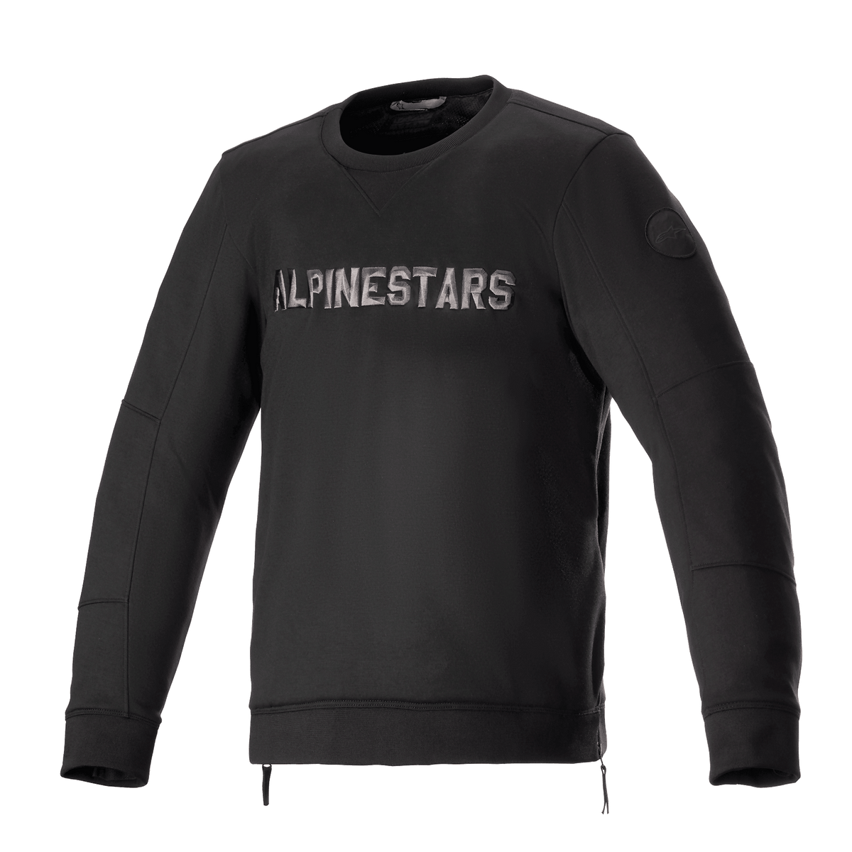 Alpinestars Legit Crew Fleece, miejska kurtka motocyklowa, czarny i chłodny szary, bluza z okrągłym dekoltem i metalicznym logo na piersi, boczne zamki, ściągacze na mankietach i dole, codzienna odzież motocyklowa