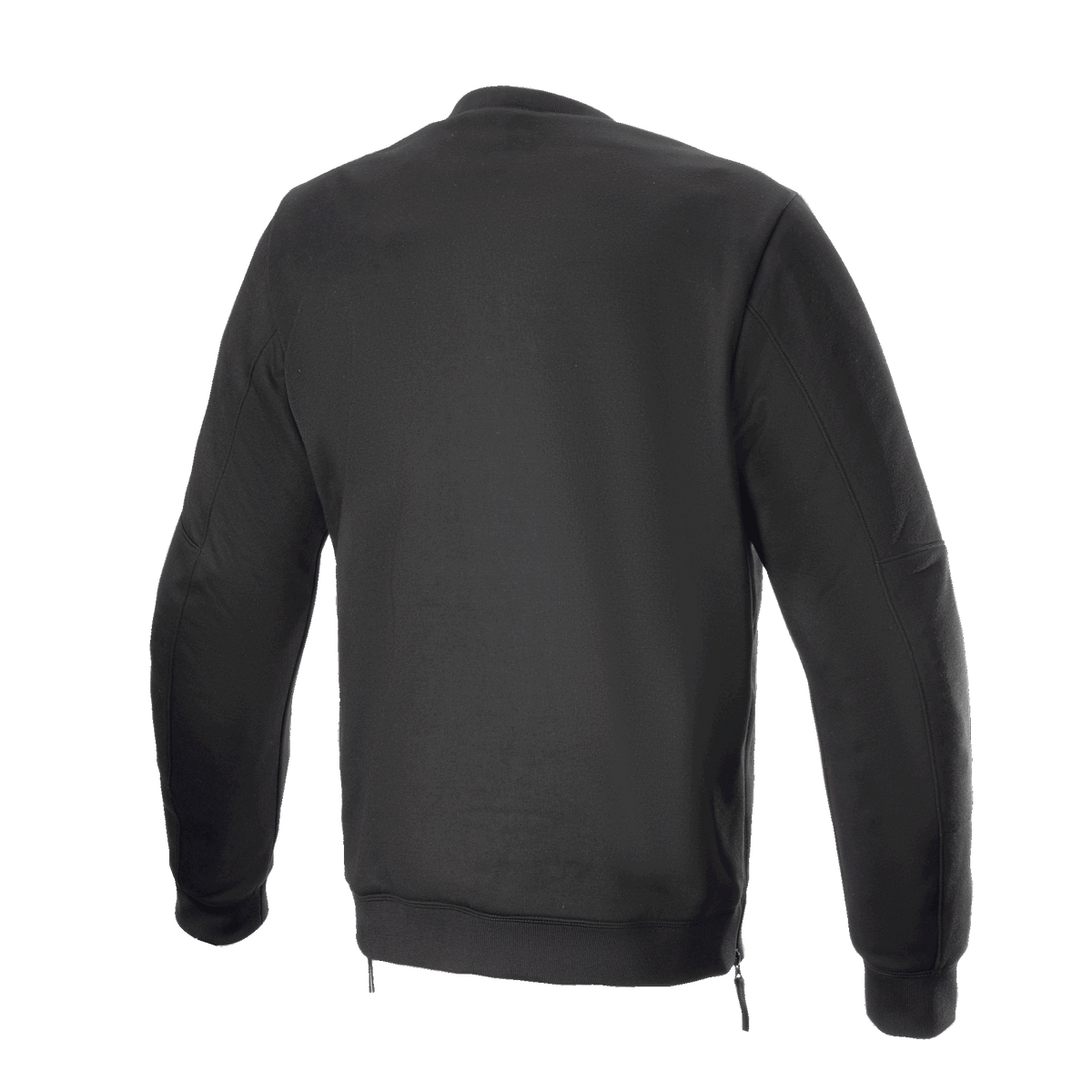 Alpinestars FQ20 Legit Crew Fleece, motocyklowa bluza polarowa, czarna, widok z tyłu, z prążkowanym pasem z bocznymi zamkami i swobodnym miejskim designem
