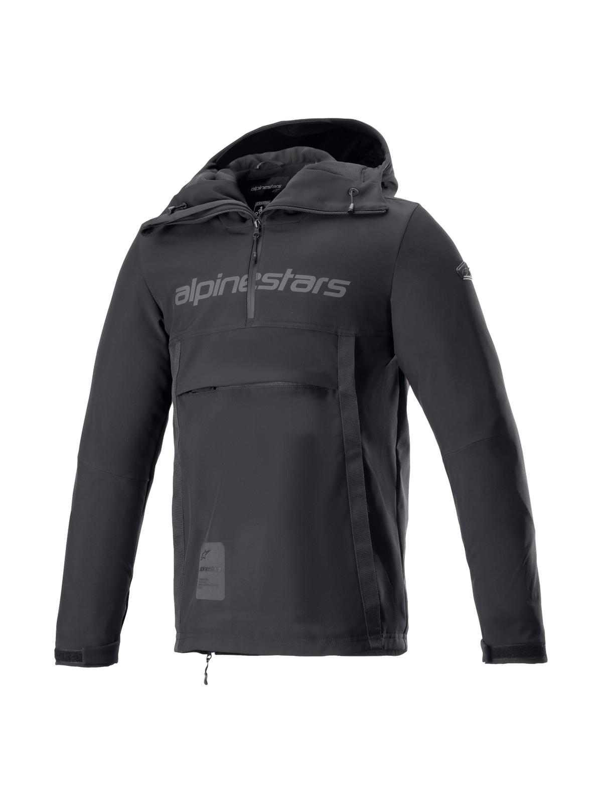 Alpinestars Sherpa Hoodie, czarna męska bluza motocyklowa anorak, wiatroodporny softshell, Tech-Air Ready, styl miejski.