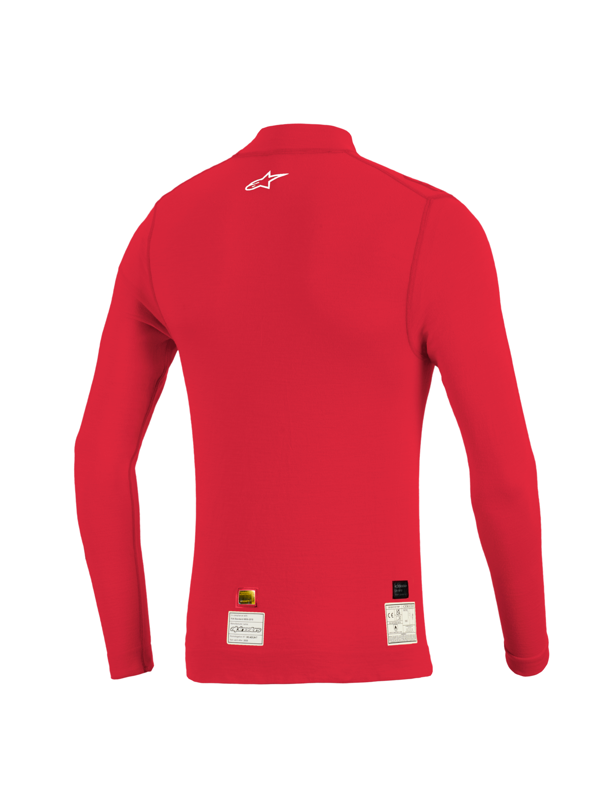 Alpinestars ZX Evo V3 Top, Long Sleeve Auto Racing Base Layer, Red, back view, lightweight flame-resistant material with jacquard mesh construction for breathability