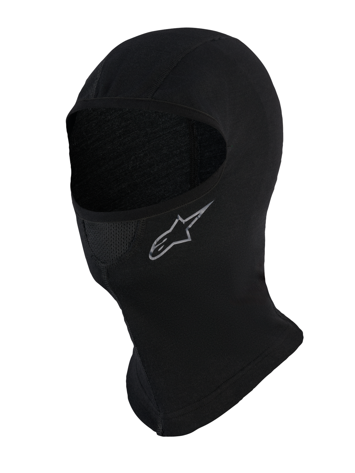Alpinestars AT-8 Merino Balaclava, Black motorcycle under-helmet balaclava with merino wool thermal regulation and perforated mouth panel